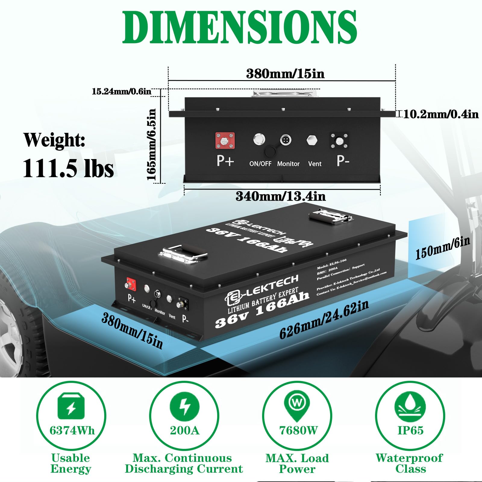 36V 100Ah LiFePO4 Lithium Golf Cart Battery with Charger, Built-in Smart 200A BMS, with Touch Monitor, Perfect for Golf Carts, Off-grid