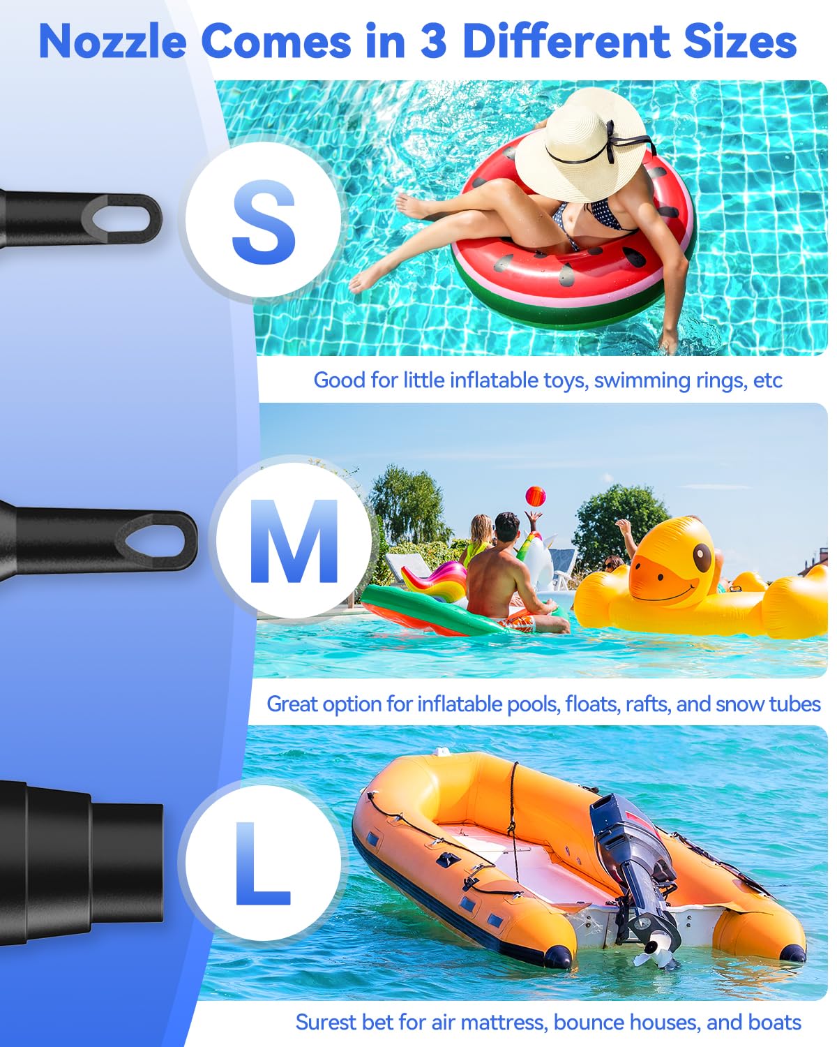 Dr.Meter Air Pump for Inflatables: AC 110V Air Mattress Pump with 3 Nozzles - Quick-Fill Electric Inflator Deflator for Inflatable Pool Raft Bed Boat Floats Swimming Rings Yoga Balls