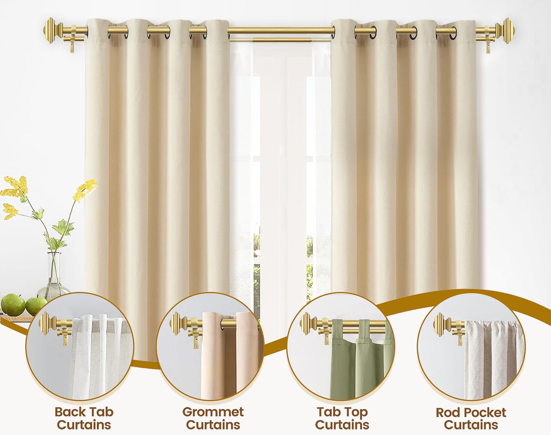 KAMANINA 1 Inch Double Curtain Rods 36 to 72 Inches (3-6 Feet) Telescoping Dark Silver Curtain Rod for Windows 24 to 68 Inches, Heavy Duty Drapery Rods with Square Finials