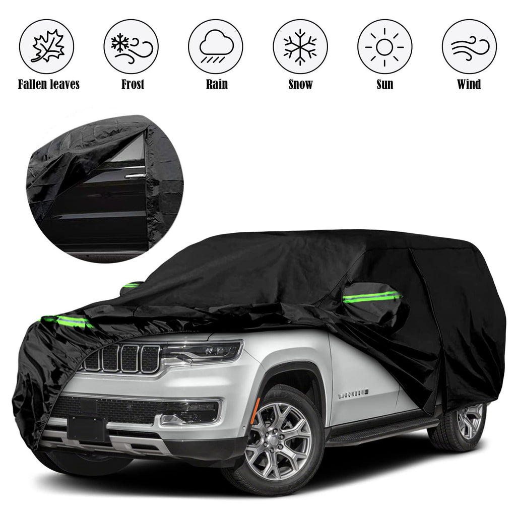 Waterproof Car Cover Replace for 1993-2010 Jeep Grand Cherokee, 6 Layers All Weather Car Cover with Zipper Door & Windproof Bands for Snow Rain Dust Protection