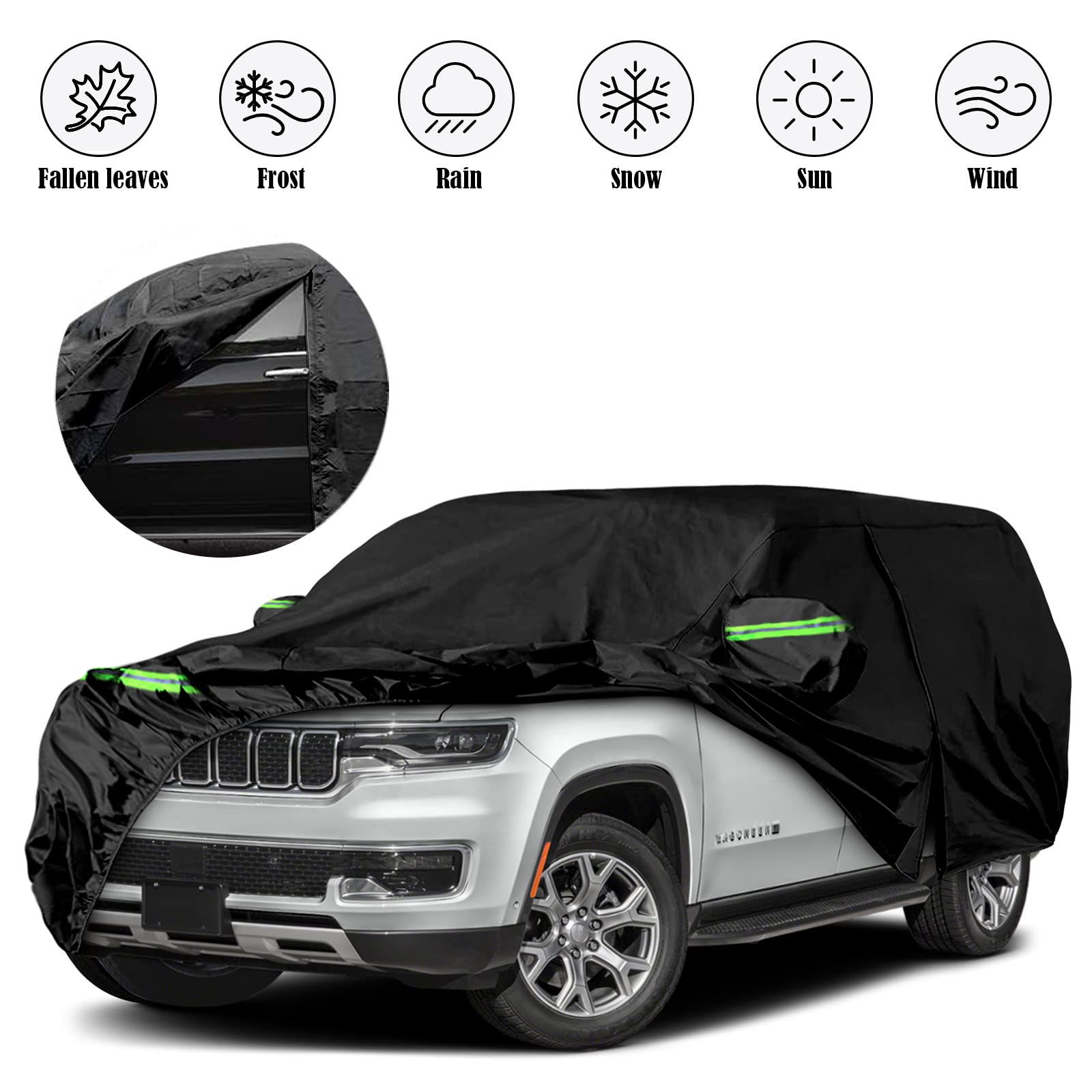 Waterproof Car Cover Replace for 1993-2010 Jeep Grand Cherokee, 6 Layers All Weather Car Cover with Zipper Door & Windproof Bands for Snow Rain Dust Protection