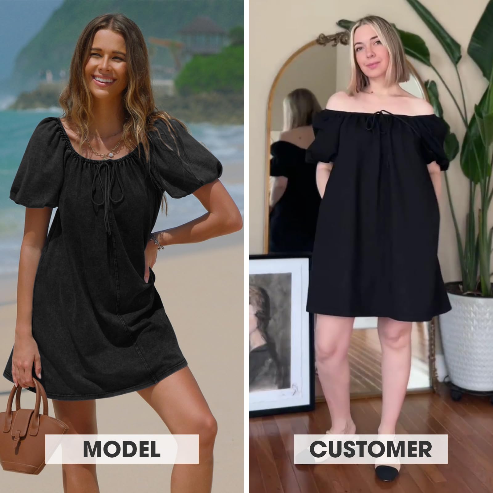 EXLURA Womens Summer Denim Short Puff Sleeve Dresses Knit Loose Plus Size Short Mini Dress 2026 Trendy Spring Outfits