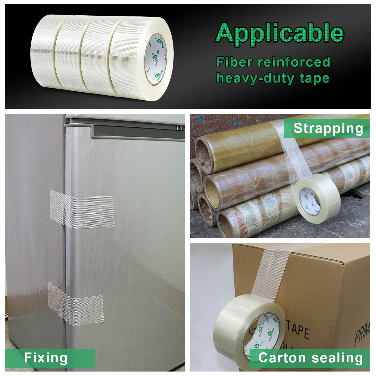 BOMEI PACK Wide Strapping Tape, 4Inch Heavy Duty Reinforced Packing Tape, Fiberglass Filament 60yds 5.5Mil
