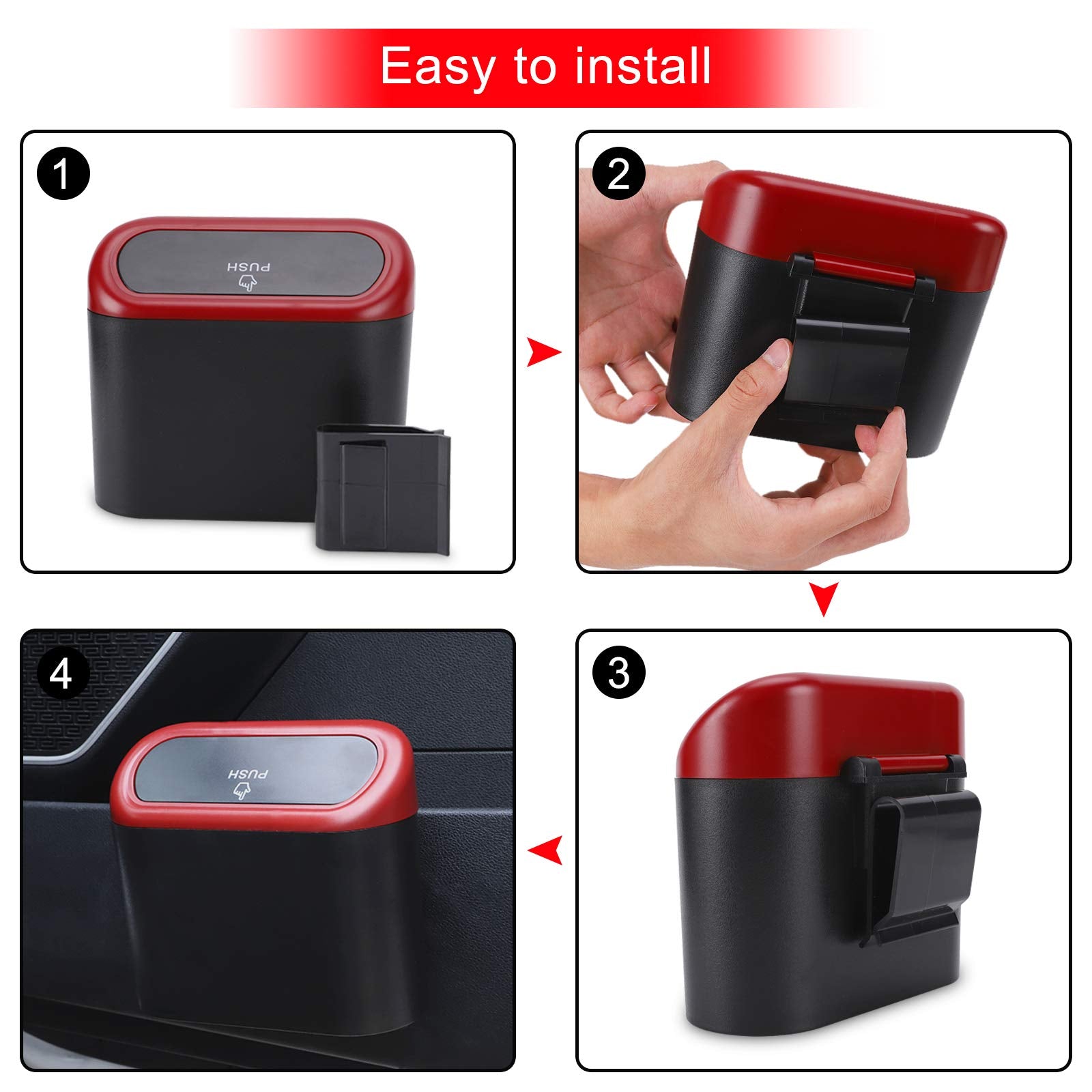 Accmor Car Trash Can with Lid, Mini Auto Dustbin Garbage Organizer with 30 Pcs Plastic Trash Bag, Automotive Garbage Container Bin for Vehicle, Home, Office