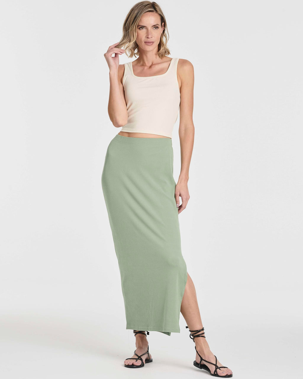 Real Essentials 3 Pack: Women's Ribbed High Waisted Maxi Skirt with Side Slit - Casual Long Pencil Skirt