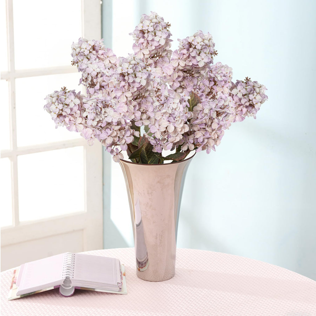 Ttranewsoo Hydrangea Artificial Flowers,Fall Hydrangeas Artificial Flowers,Blue Fake Fall Dried Hydrangea Flowers Decoration,Faux Silk Flower with Stems Winter Decor(Blue 24" 8pcs) Without Vase