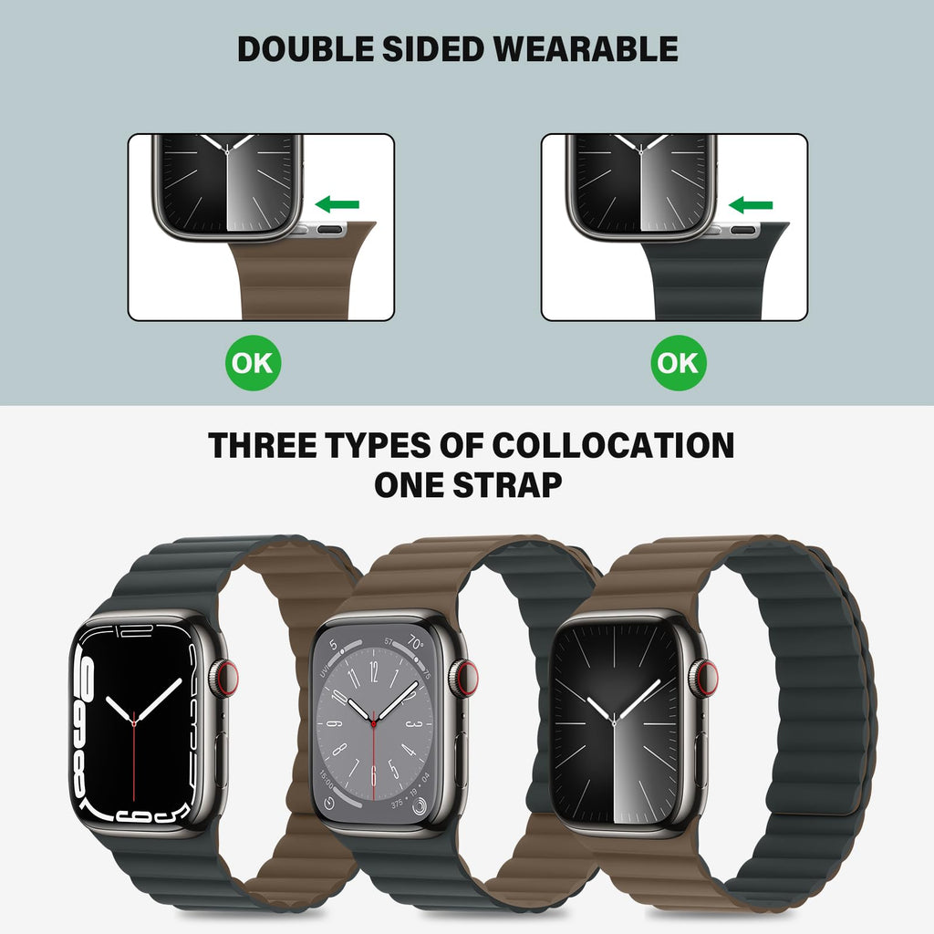 Bisikor Compatible with Apple Watch Band 49 46 45 44 42 41 40 38mm, Double Sided Wearable Silicone Magnetic Strap for iWatch Ultra SE Series 11 10 9 8 7 6 5 4 3 2 1 (38/40/41/42, Beige/Gray)