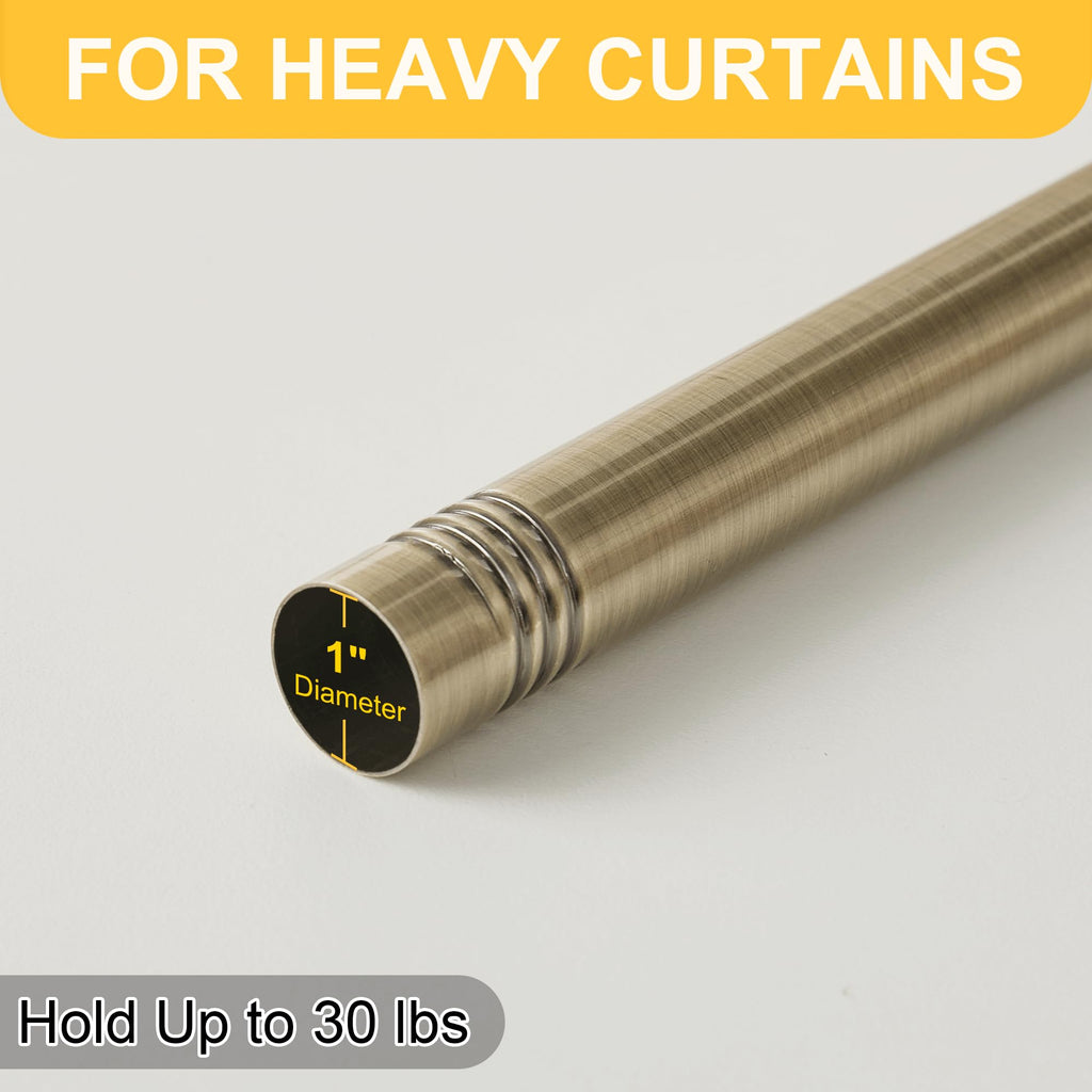 RYB HOME Small Curtain Rod 28 to 48 Inch Adjustable Telescoping Blackout Decorative Drape Rod with Leaf Finial for Cafe Kitchen Kids Bedroom Bathroom Shower Living, Antique Brass, 1 Inch Diameter