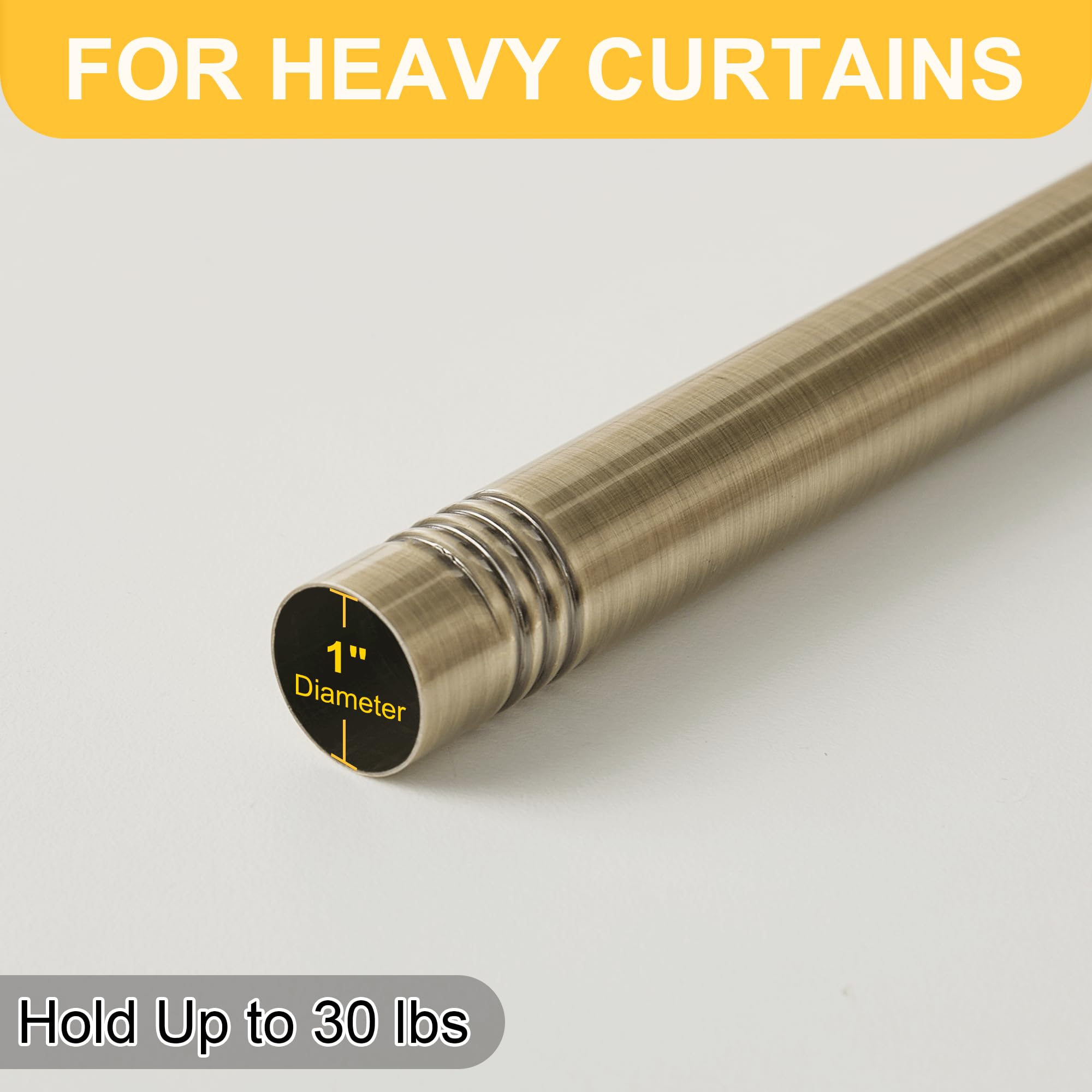 RYB HOME Small Curtain Rod 28 to 48 Inch Adjustable Telescoping Blackout Decorative Drape Rod with Leaf Finial for Cafe Kitchen Kids Bedroom Bathroom Shower Living, Antique Brass, 1 Inch Diameter
