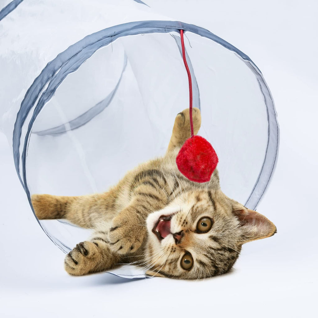 Sheldamy Cat Tunnel, 2-Way Collapsible Play Tunnel, Interactive Toy Maze for Small Animals, Suitable for Kittens, Puppies, Rabbits, Ferrets, Blue & Black