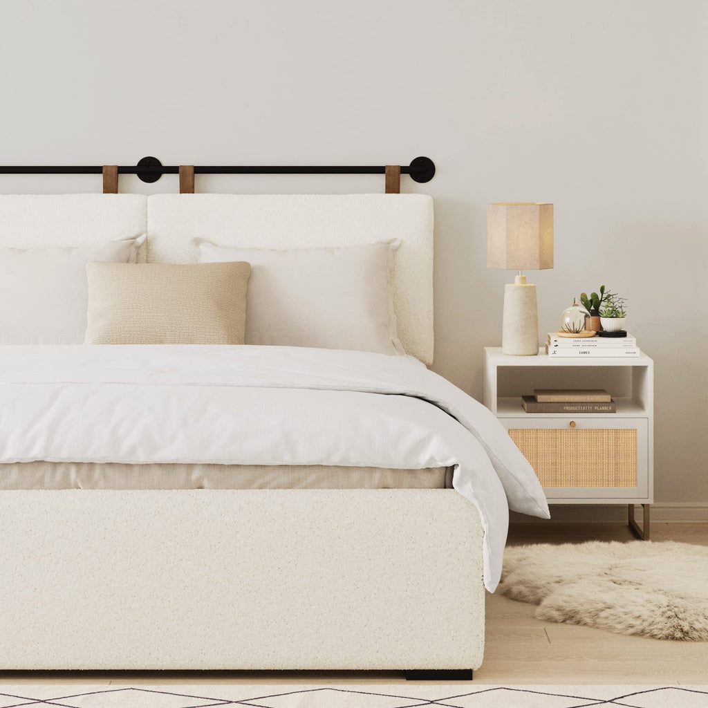 Nathan James Harlow Modern Wall Mount Hanging Headboard, Queen, Brown Faux Leather