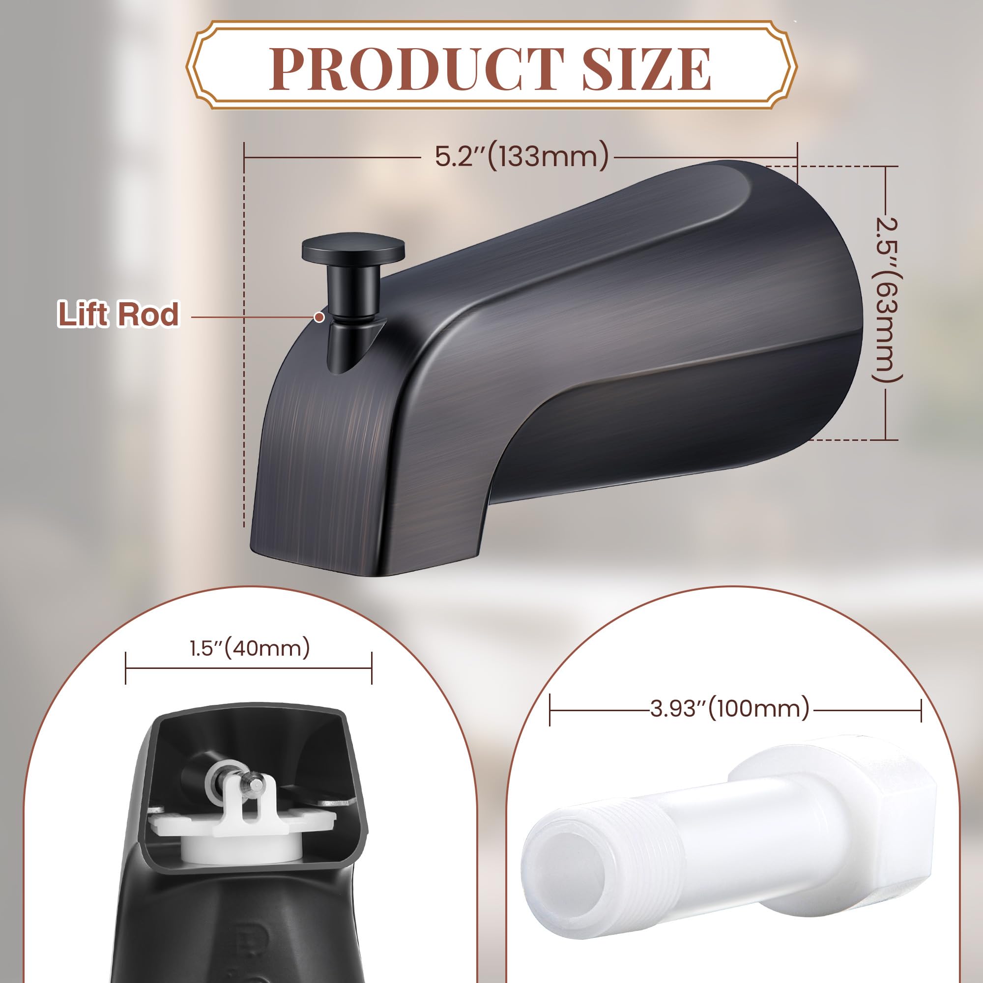 Dreyoo Tub Spout (Universal Fits 1/2" Copper Pipe, 1/2" IPS and 3/4" IPS), Bathroom Bathtub Faucet with Adapters and Hex Wrench(Brushed Nickel,Simple)