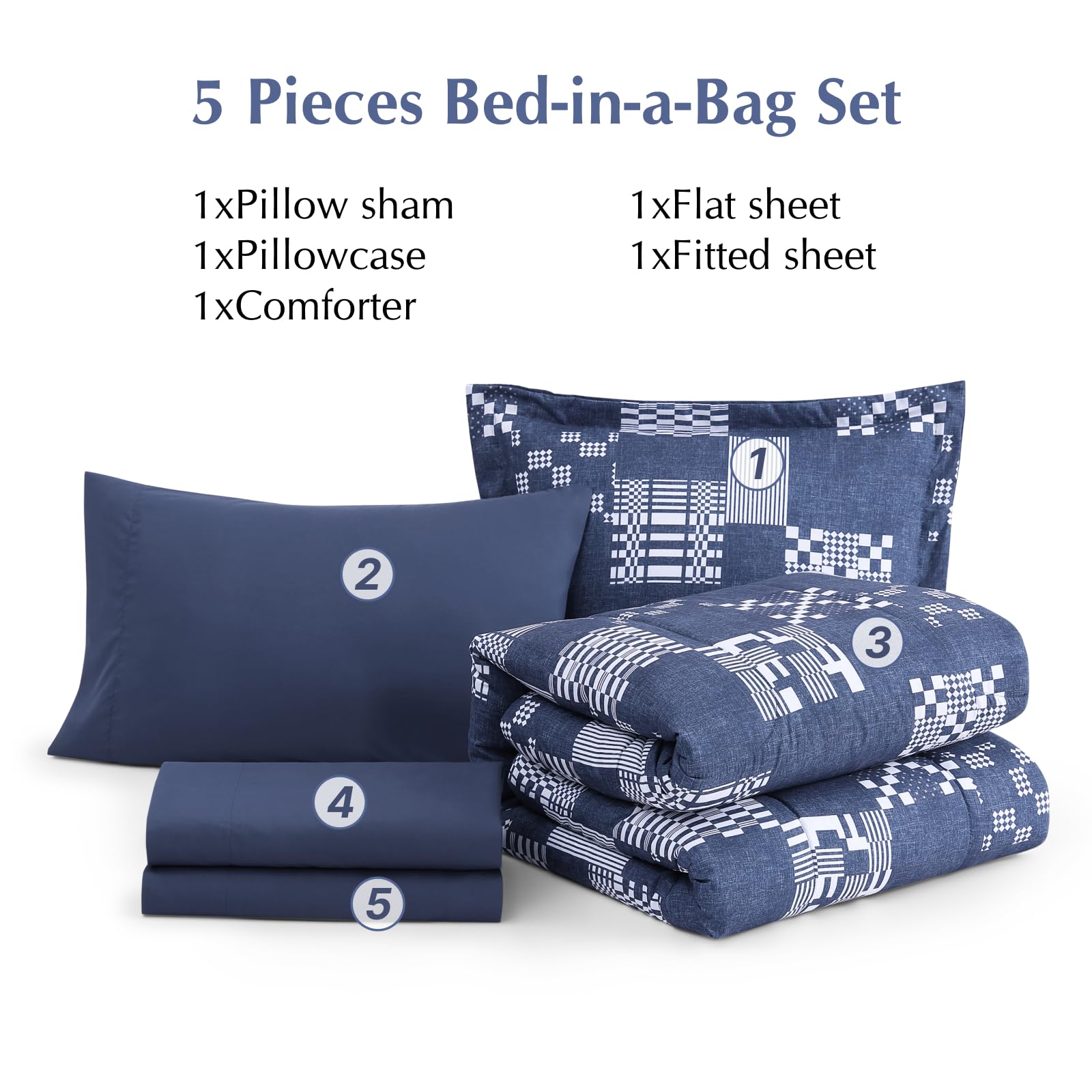 AMBERSPACE Plaid Twin XL Comforter Set Black, Reversible Checkered Bedding Set 5 Pieces for Boys Girls Teen, Lightweight Bed in a Bag for Dorm with Sheets, Pillowcase & Sham