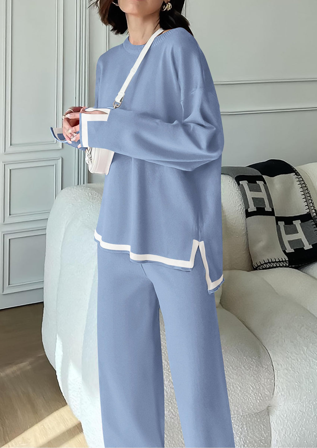 PRETTYGARDEN Women's 2 Piece Knit Sweater Set Travel Outfits | Long Sleeve Tops, Wide Leg Pants, Soft Matching Sweat Track Suits, Casual Fall Winter Clothes for Brunch, Going Out & Cruise