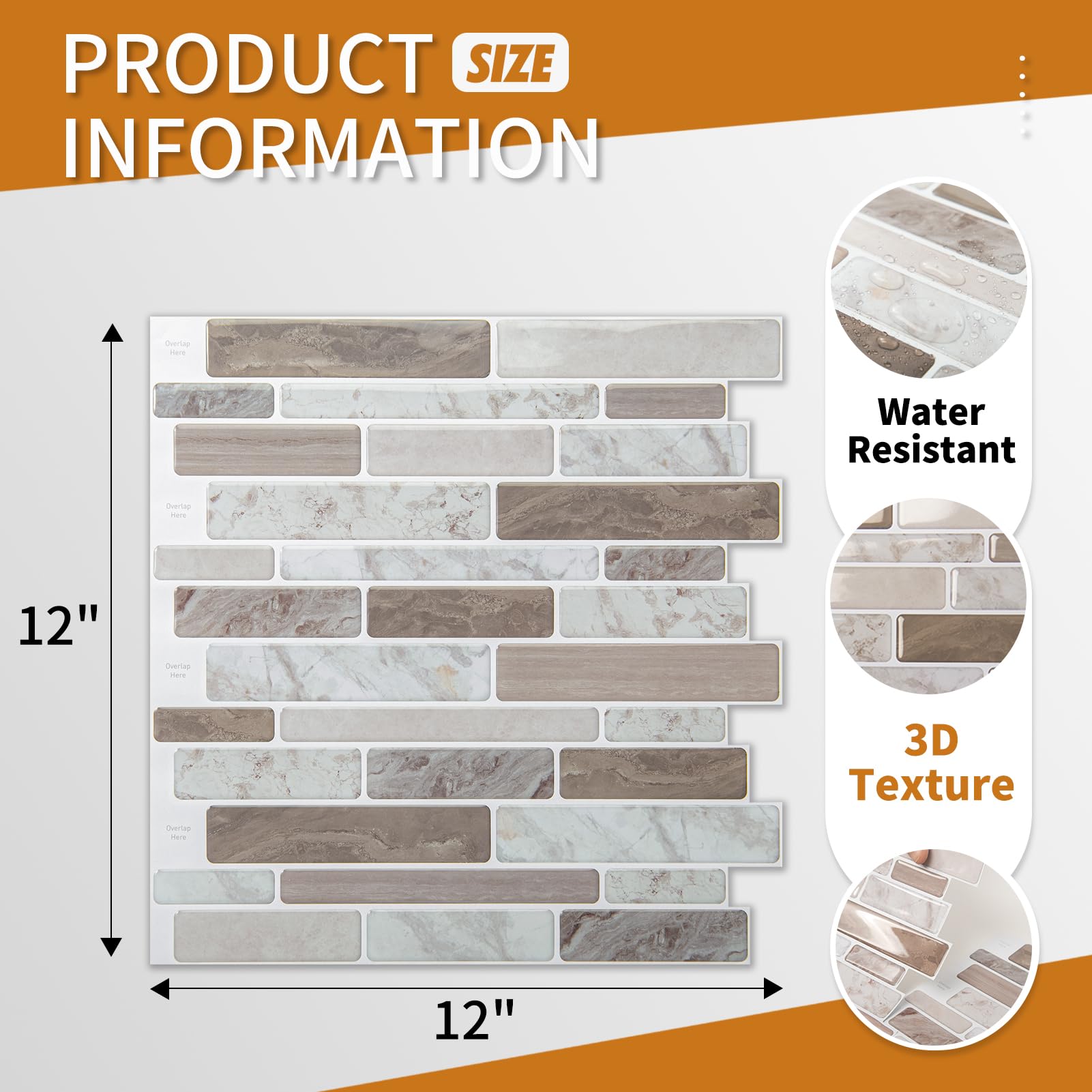 WOWSTAR 10-Sheet Peel and Stick Backsplash Tile for Kitchen, Back Splash Stick On Tiles for Kitchen Wall (Sand)