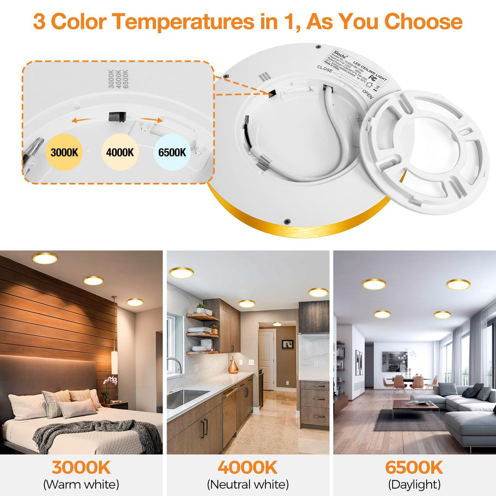 1PACK LED Flush Mount Ceiling Light Fixture, 3000K-4000K-6500K & 100W Equivalent Modern Kitchen Ceiling Lamp 15W 1500Lm 7.5 Inch Closet Round Surface for Bathroom Laundry Bedroom Hallway, Black