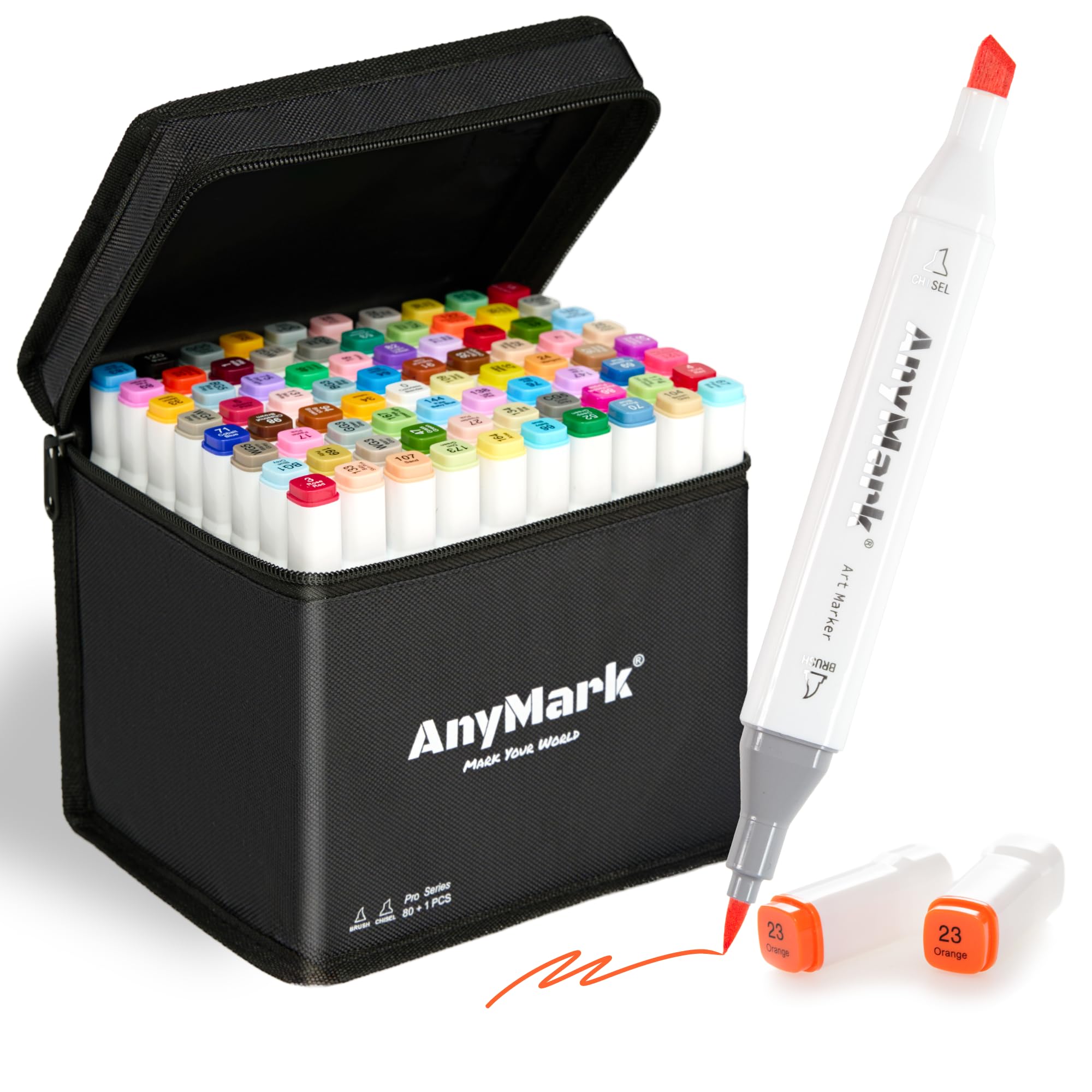 AnyMark Alcohol Markers Brush Tip, 60+1 Colors Dual Tip Brush & Chisel Alcohol-Based Art Markers Set with Case for Adult Artists Drawing Coloring