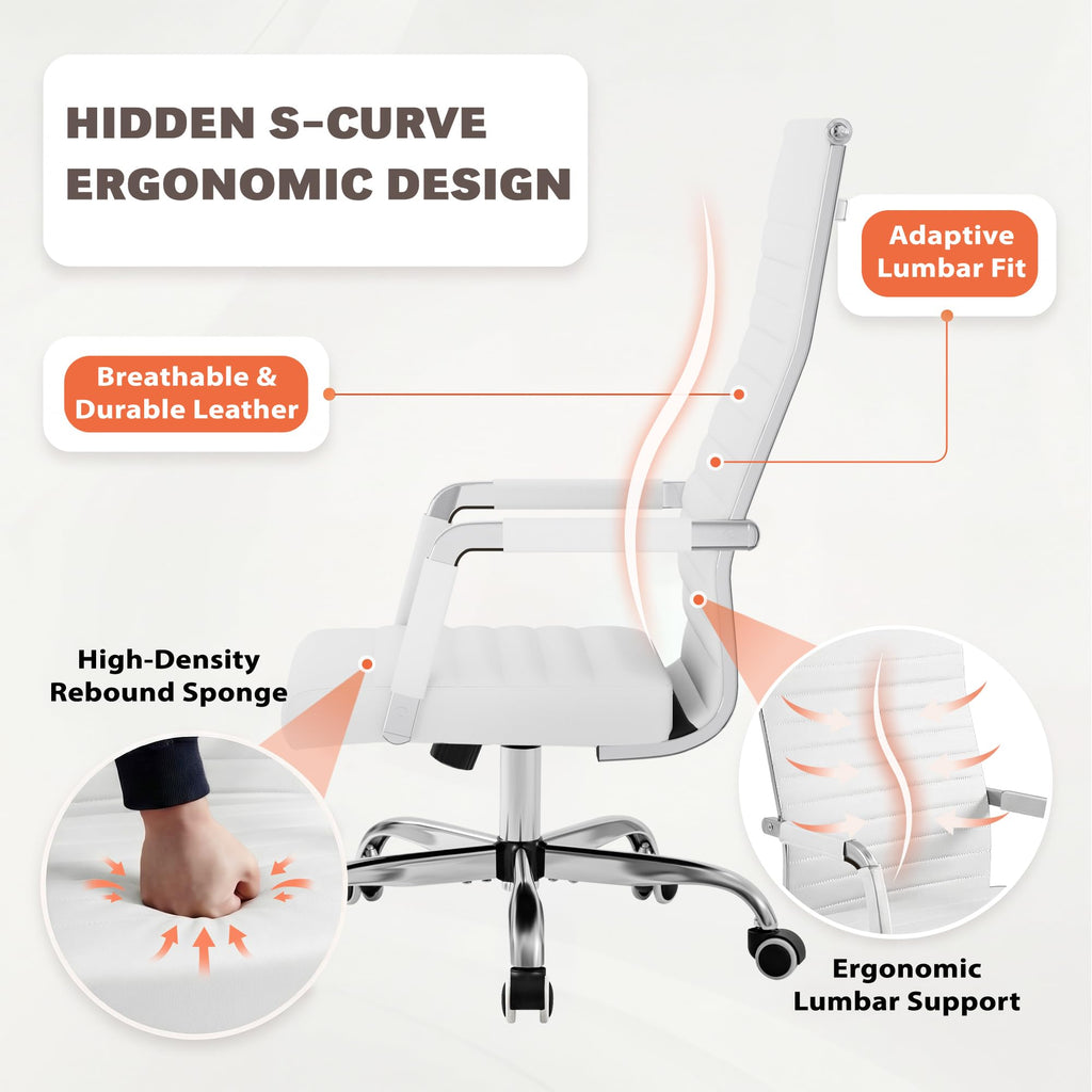 Furmax Ribbed Office Chair High Back PU Leather Executive Conference Chair Adjustable Swivel Chair with Arms (Bicolor Retro Brown)