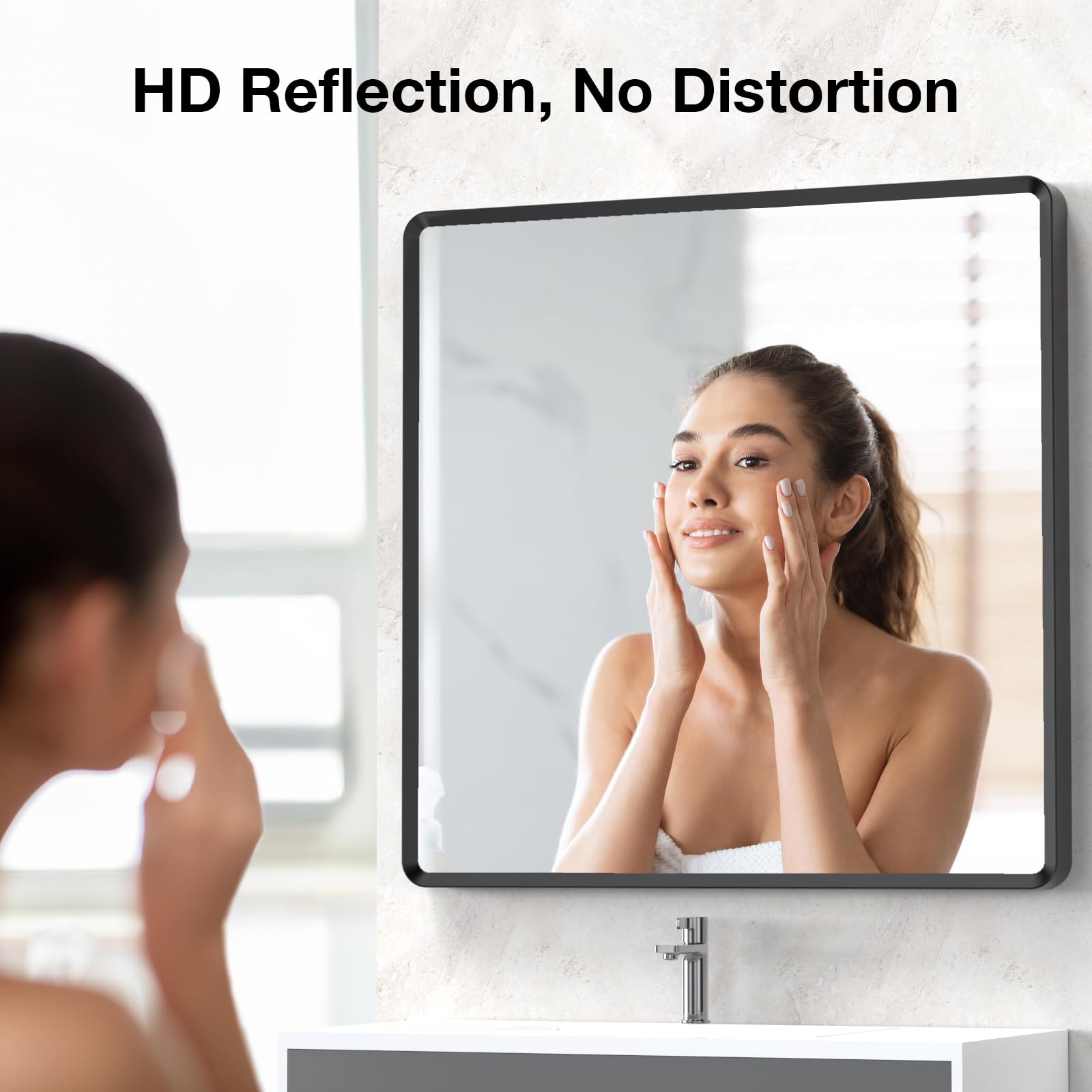 22x30 inch Gold Bathroom Mirror,Rounded Rectangle Gold Metal Framed, HD Tempered Glass, Horizontal or Vertical Hanging, Modern Bathroom Decor