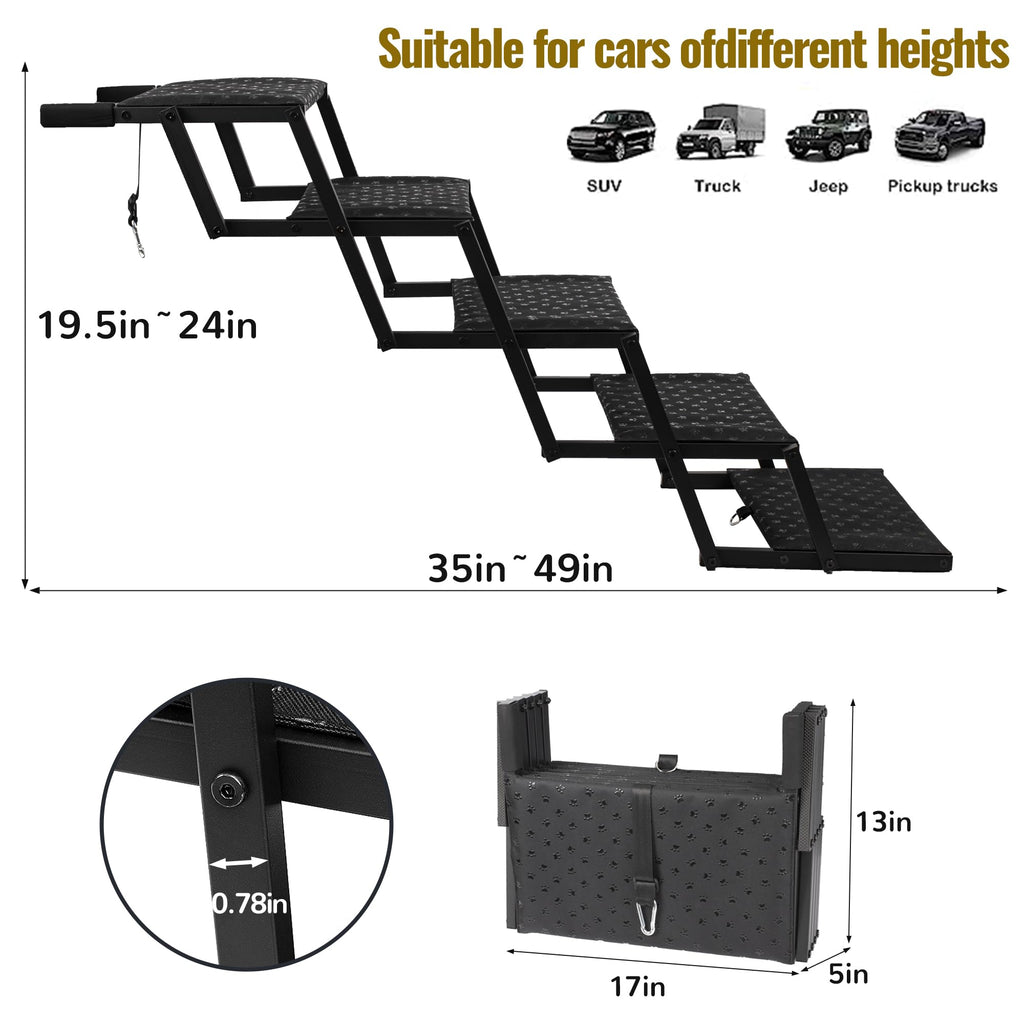 Dog Stairs for Car - Foldable Dog Ramps for Large Dogs with Non Slip Surface, Portable Dog Steps for Cars and SUV, Truck, Support Up to 200 Lbs