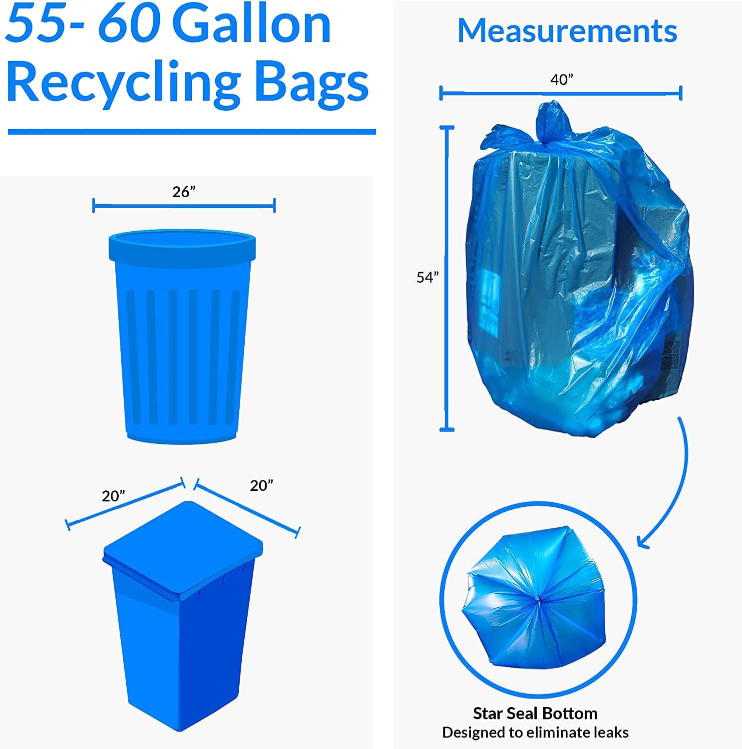 Reli. SuperValue 55-60 Gallon Recycling Bags | 150 Count | Blue Trash Bags | Made in the USA