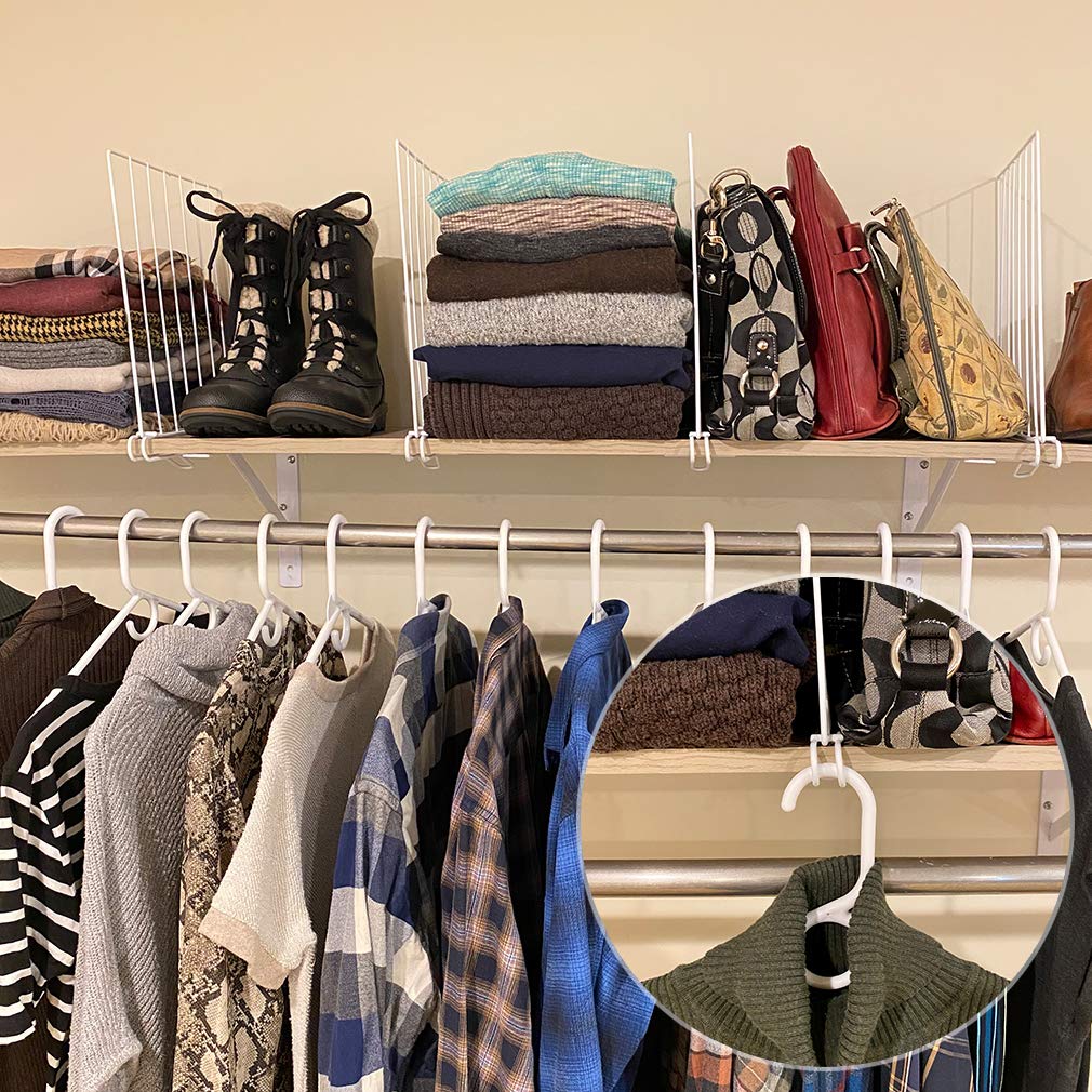Evelots Wire Shelf Dividers - Extra Closet Organization and Storage for Home or Office -4 Pack- New Removable Hooks - Tall Shelf Separators - Easy to Clip -No Tool- Sturdy Coated Steel - 12 Inch Tall