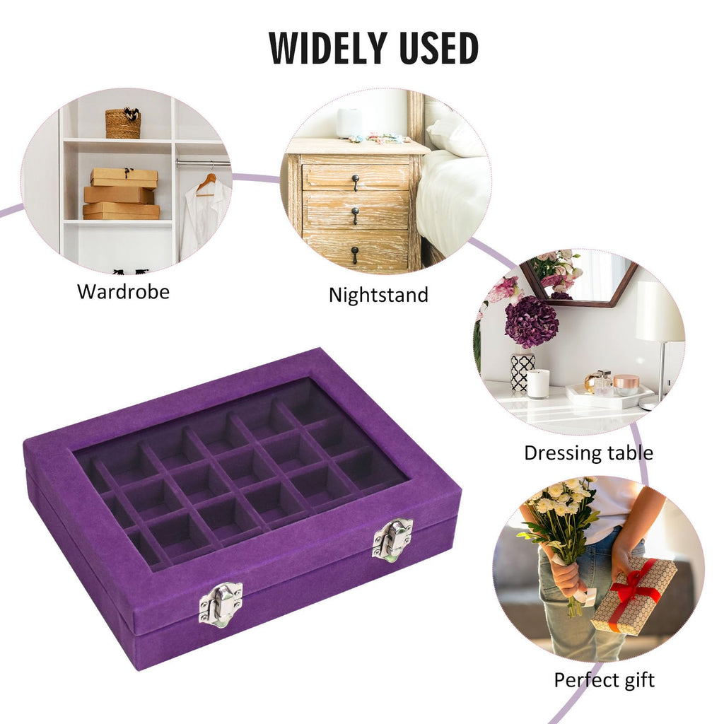 Vicoter Velvet Jewelry Box 24 Grid Jewelry Ring Display Organiser Box Tray Holder Earrings Storage Case for Girls Wife Mom Women (Beige)