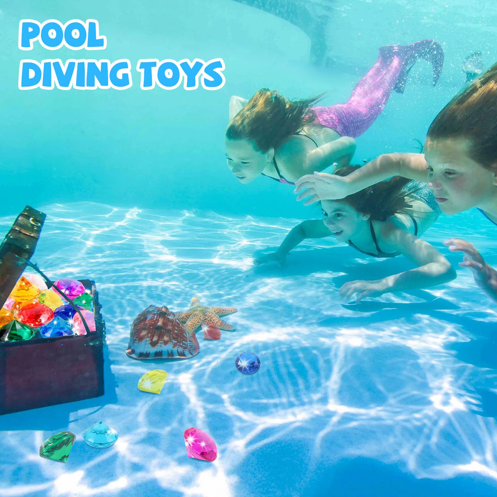 Niceup 26PCS Blue Fake Diamonds Gem Toys, 1.5in Pool Diving Gems Acrylic Plastic Gemstones for Kids, Party Décor Jewels Treasure Hunt Hiding Sensory Bin Filler Toys Craft Supplies