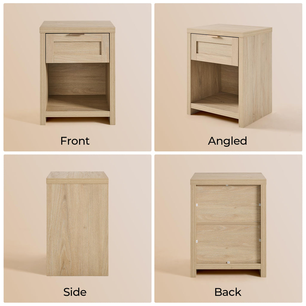 OAKHAM HOME Nightstand Set of 2 Farmhouse Bedside Tables with Drawer and Storage Shelf Modern Boho End Side Tables for Bedroom Sofa, Light Oak