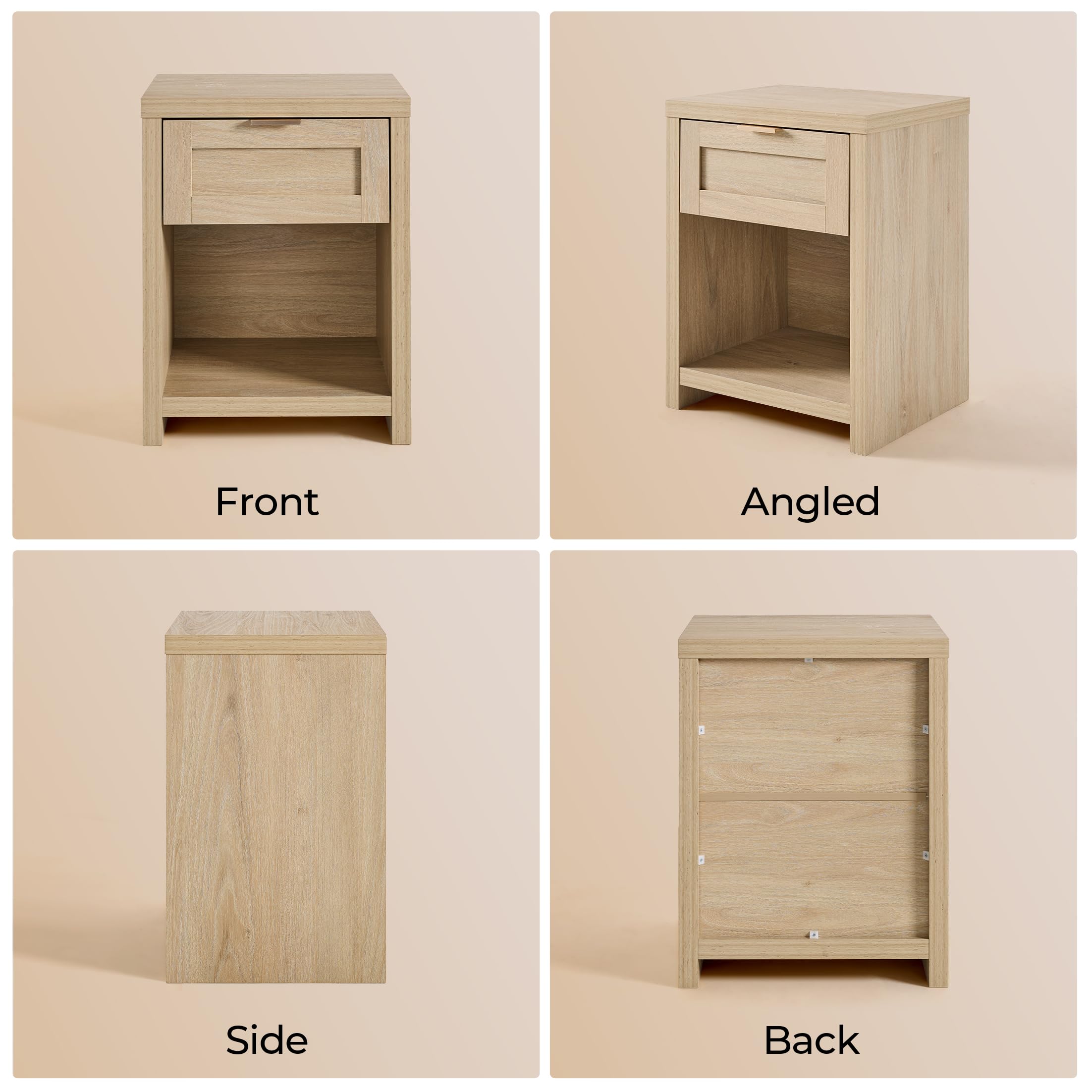 OAKHAM HOME Nightstand Set of 2 Farmhouse Bedside Tables with Drawer and Storage Shelf Modern Boho End Side Tables for Bedroom Sofa, Light Oak