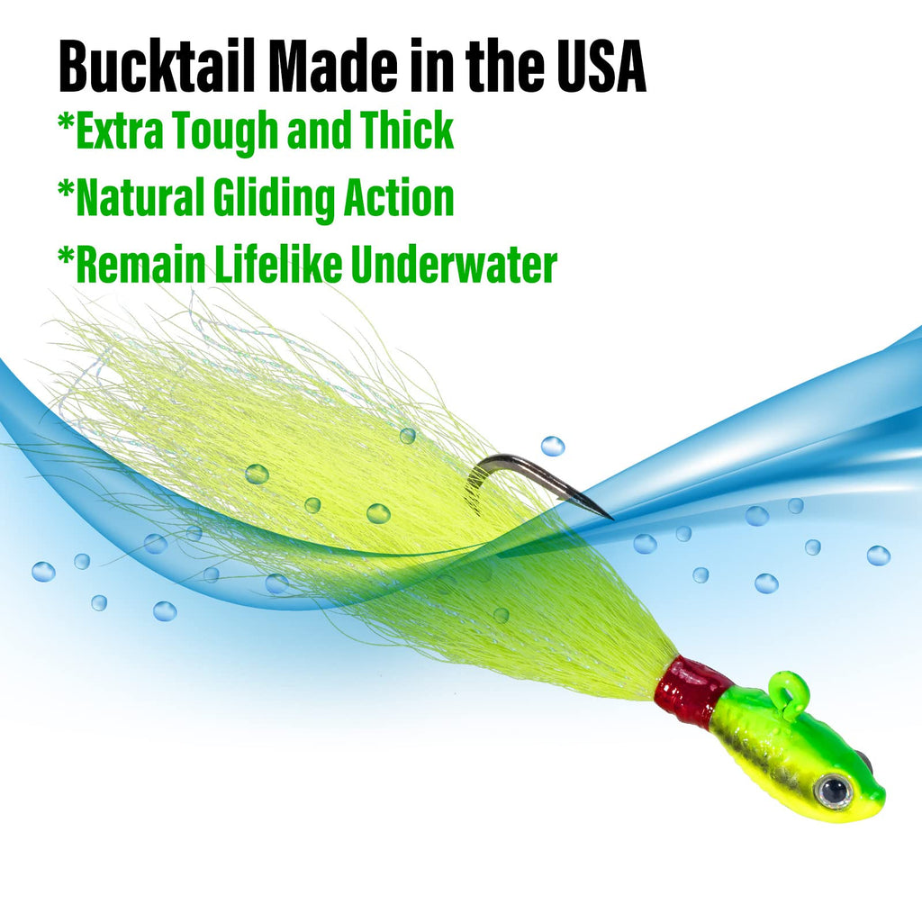 Dr.Fish 3 Pack Bucktail Jig Lure Hair Jig Saltwater Freshwater Lures Surf Fishing Bass Flounder Striper Bluefish Halibut Redfish