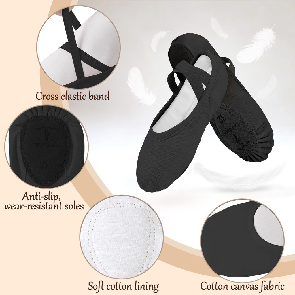 TXJ Sports Ballet Shoes for Women Girls, Women's Ballet Slipper Canvas Dance Shoes Split Sole Yoga Dance Flats
