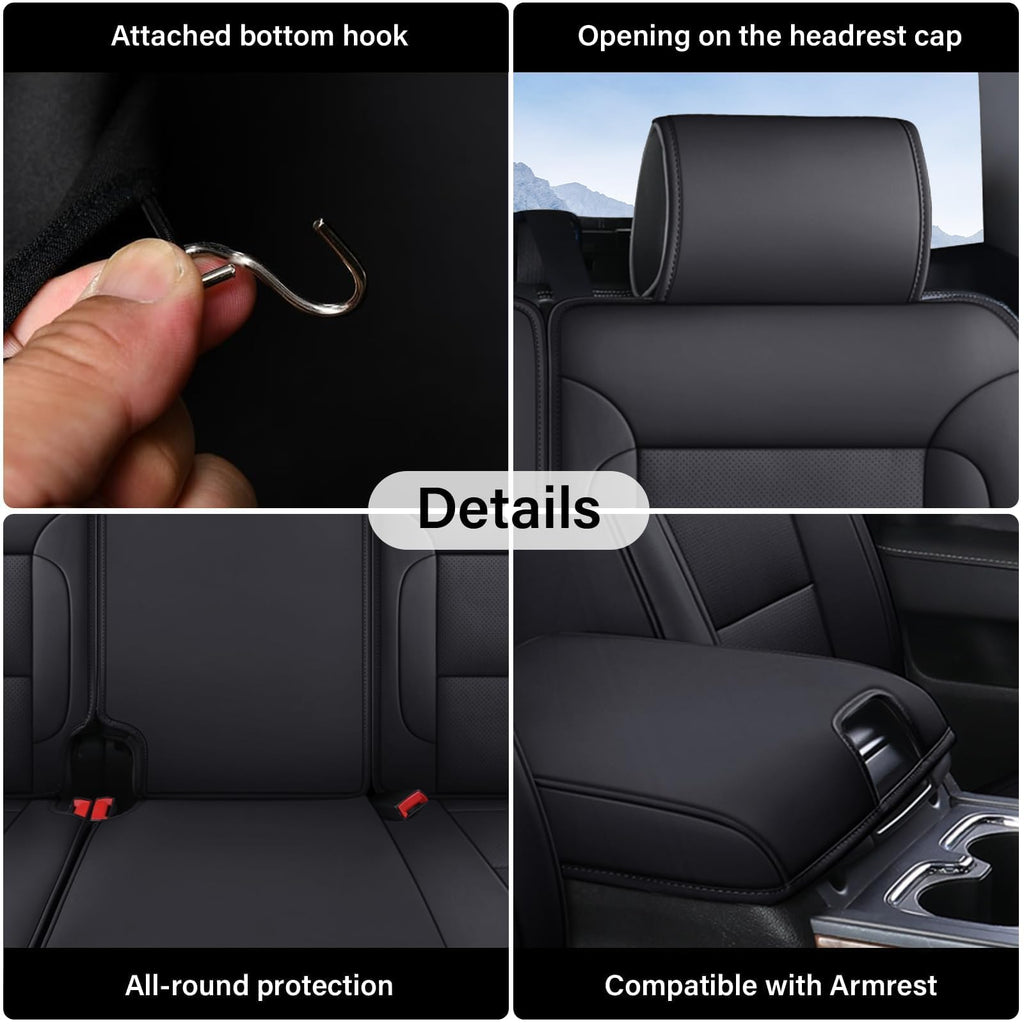 Coverado Chevy Silverado Seat Covers, Faux Leather Seat Covers Fit for Chevy Silverado GMC Sierra 2007-2025 1500, 2015-2025 2500HD 3500HD Crew Double Extended Cab (Front, Black)