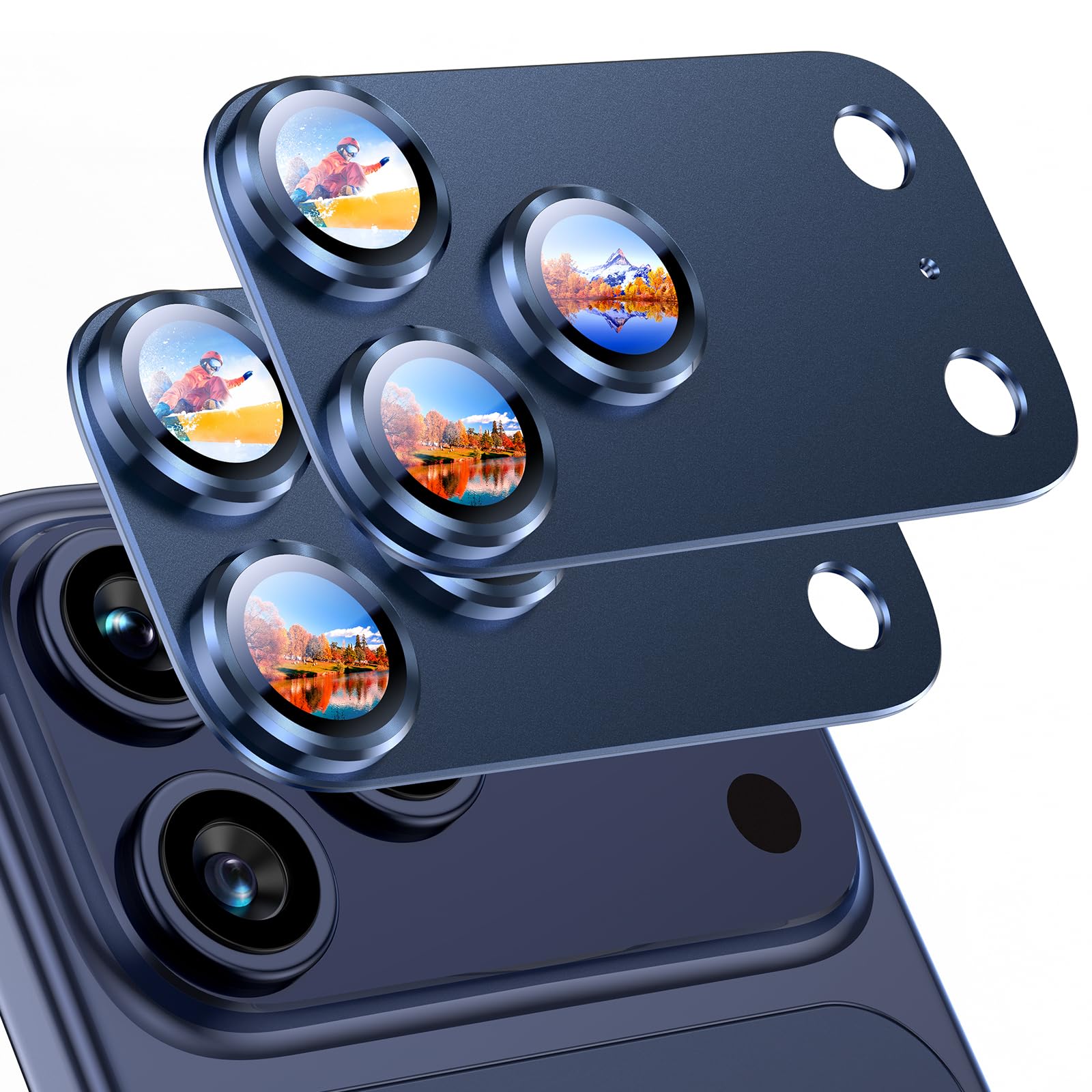 Uyiton Compatible with iPhone 17 Camera Lens Protector - [Not Easy to Break][Strong Adsorption][Case-Friendly] Metal Tempered Glass Rear Camera Screen Cover - Black