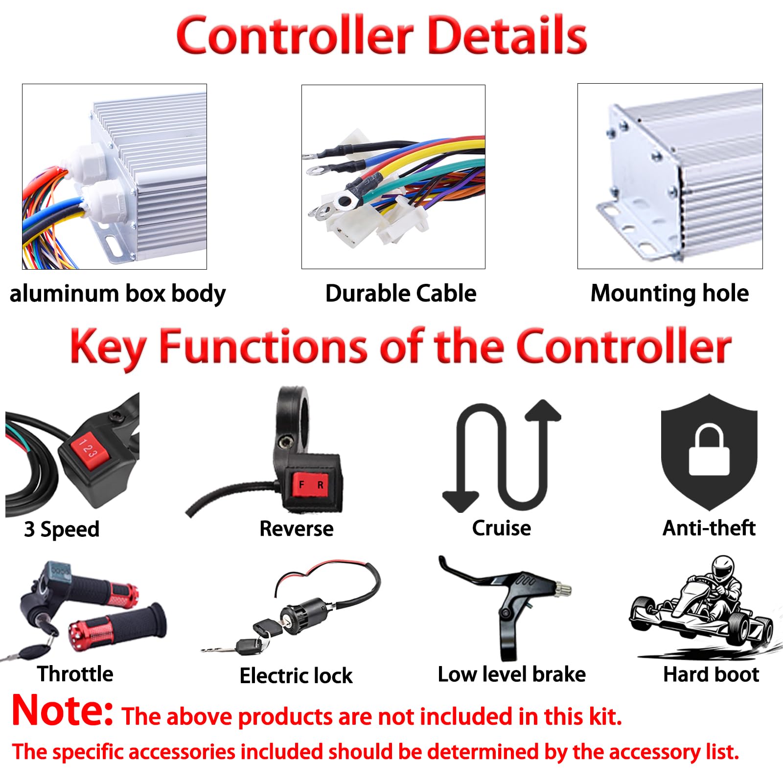 36V Motor Kit 1000W Electric Brushless DC Motor Kit 5.7N.M Go Kart Electric Motor 3100RPM Electric Dirt Bike Motor No Bracket BLDC Motor for Electric Scooter Ebike Controller Ebike Throttle with Key