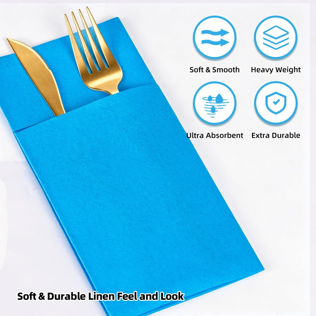 KAMMAK Black Napkins Disposable with Pocket Wedding Decorative Dinner Paper Napkins 100 Pack Linen Feel Prefolded Guest Hand Towels for Party Decoration, Cocktail Reception, Hotel (16.5 x 16.5 inch)