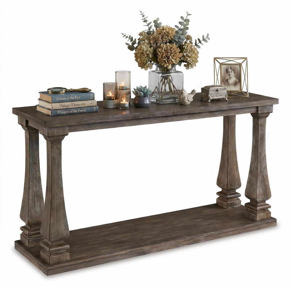 Signature Design by Ashley Mallacar Rustic Cottage Rectangular Sofa Table with Floor Shelf, Black