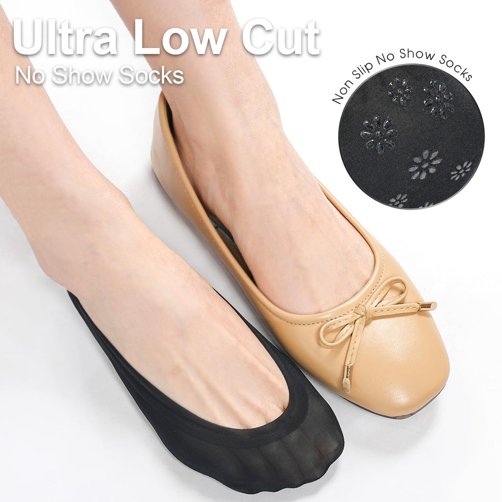 6 Pairs No Show Socks Womens Ultra Low Cut Nylon Thin Socks for Flat Invisible Non Slip Liner Footies