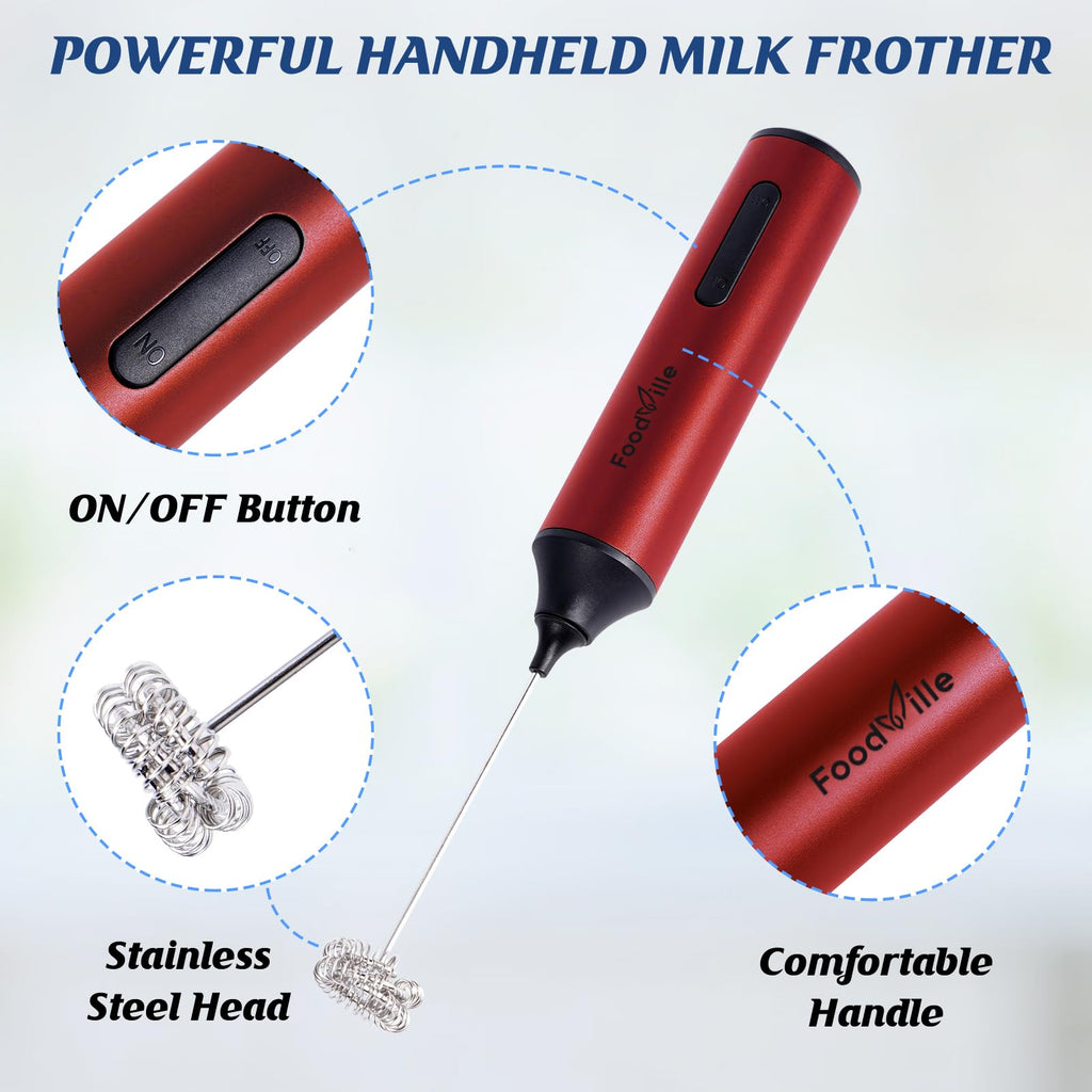 FoodVille MF05 Rechargeable Milk Frother USB Charging Handheld Foam Maker with Stainless Balloon Whisk for Cappuccino, Latte, Bulletproof Coffee, Keto Diet, Protein Powder, Matcha (Black)
