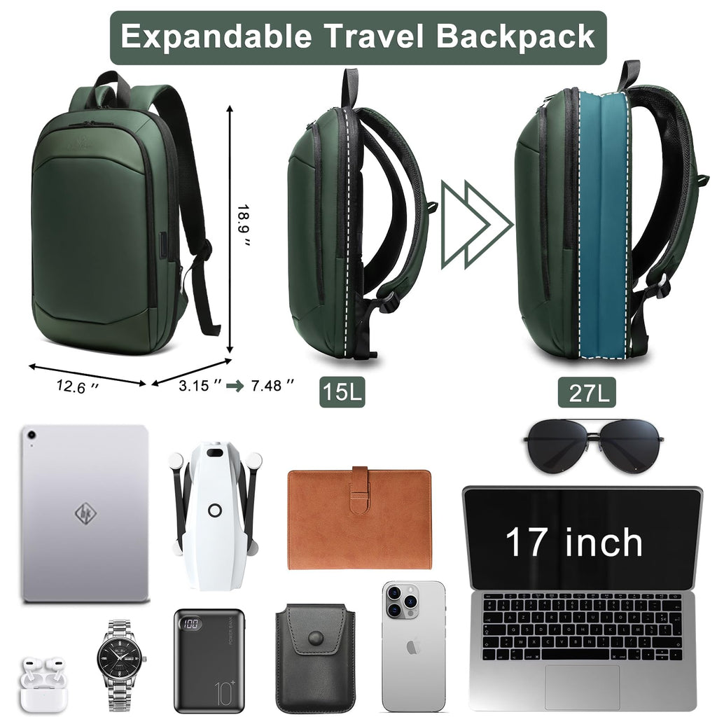 hk Business Backpack for Men 15.6 Inch,Slim & Expandable Waterproof Travel Laptop Backpack, Anti-Theft Lightweight Work Computer Bag, College Laptop Backpacks Gifts for Men Women-Black