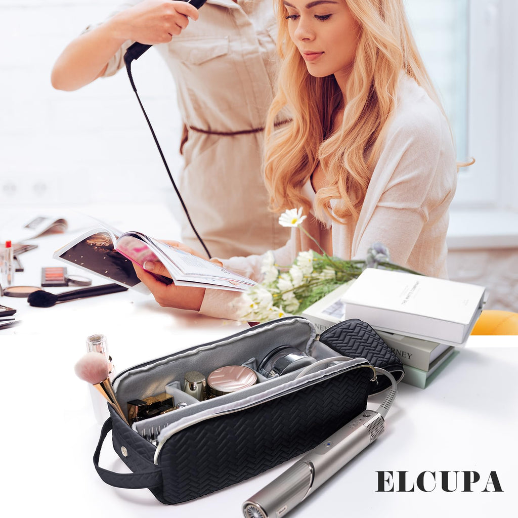 Large Hair Tools Travel Bag with Iron Mat - 2in1 Hair Tools Organizer for Hair Dryer Brush, Flat Irons, Straighteners, Curling Irons, Hair Bag, Makeup Bag, Cosmetic Bag for Travel Essentials
