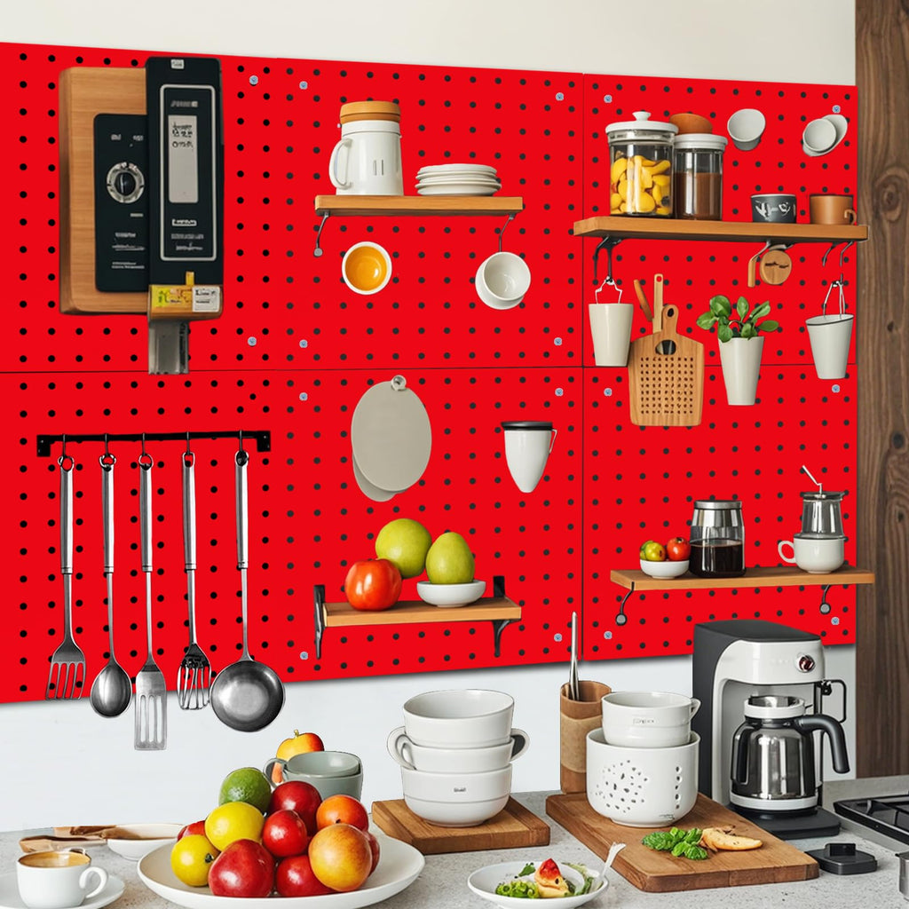 Peg Board,Steel Organization Panels, Ideal for Garage Tool Storage, Office Organization, Craft Room, Kitchen,Pack of 4 (Black, 4-12X12)