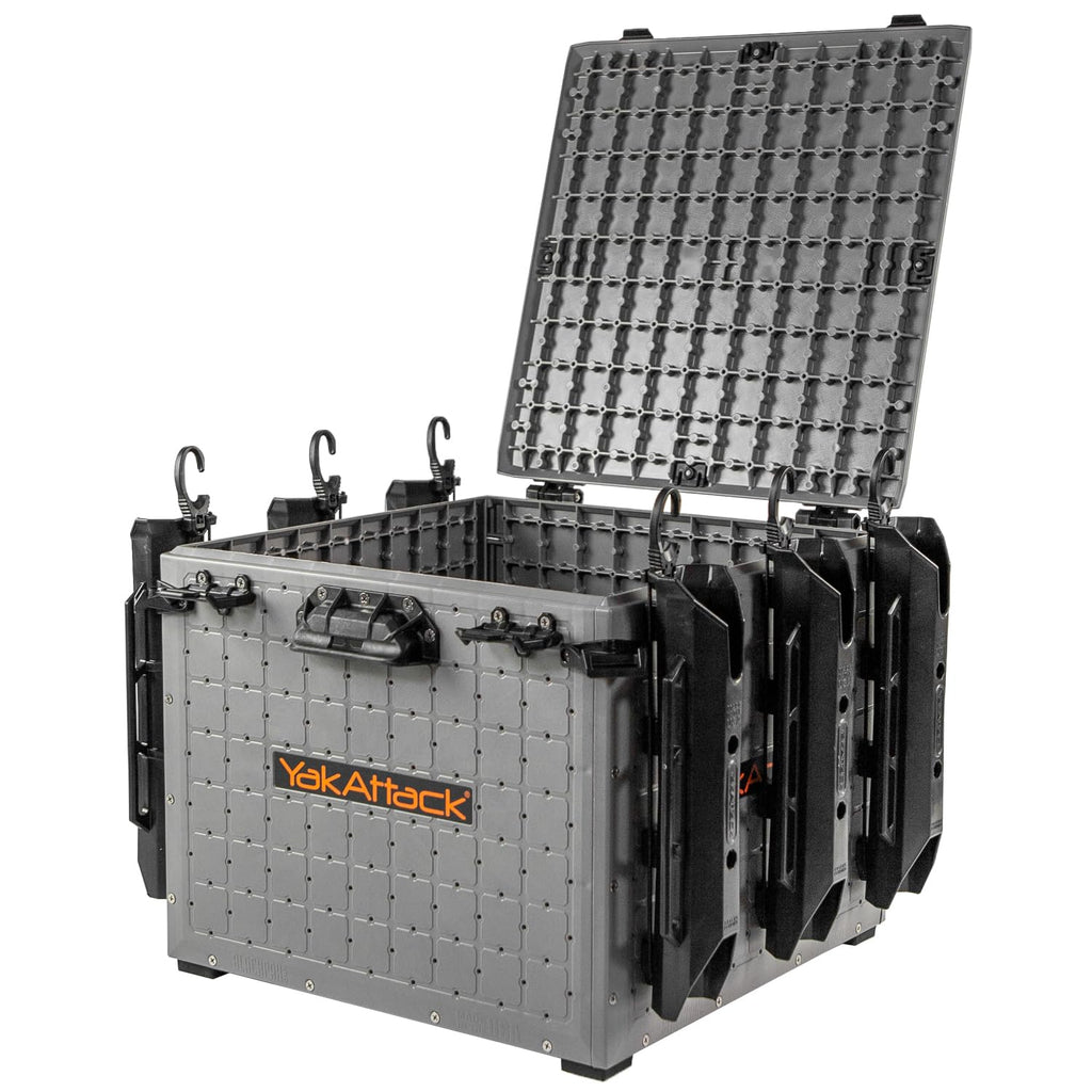 YakAttack BlackPak Pro 13" x 13" Fishing Crate with 3 Rod Holders - Battleship Grey | Compact Tackle Storage Box & Gear Organizer for Kayaks | Lightweight, Durable & Customizable Marine Accessory
