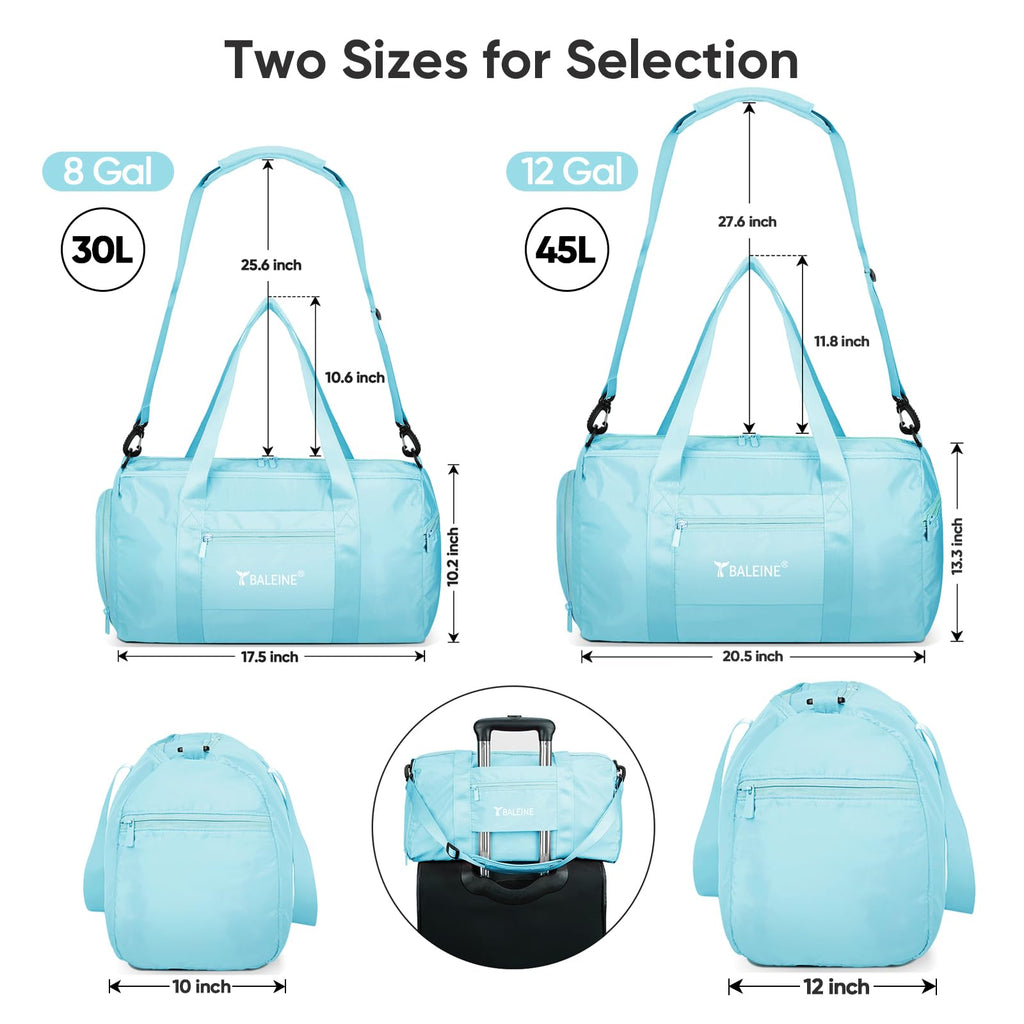 BALEINE Gym Bag for Women and Men, Duffel Bag for Sports, Gyms and Weekend Getaway, Waterproof Dufflebag with Shoe and Wet Clothes Compartments, Lightweight Carryon Gymbag (Azure)