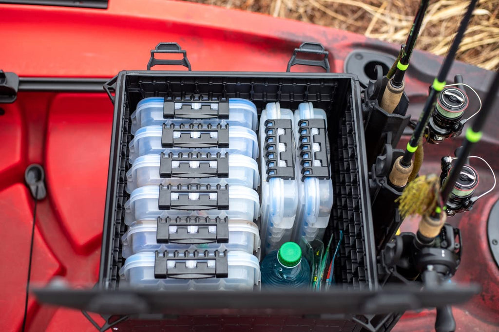 YakAttack BlackPak Pro 13" x 13" Fishing Crate with 3 Rod Holders - Battleship Grey | Compact Tackle Storage Box & Gear Organizer for Kayaks | Lightweight, Durable & Customizable Marine Accessory