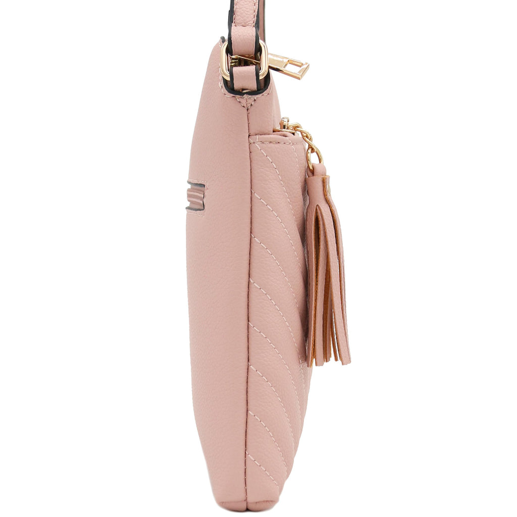FashionPuzzle Chevron Quilted Medium Crossbody Bag with Tassel Accent