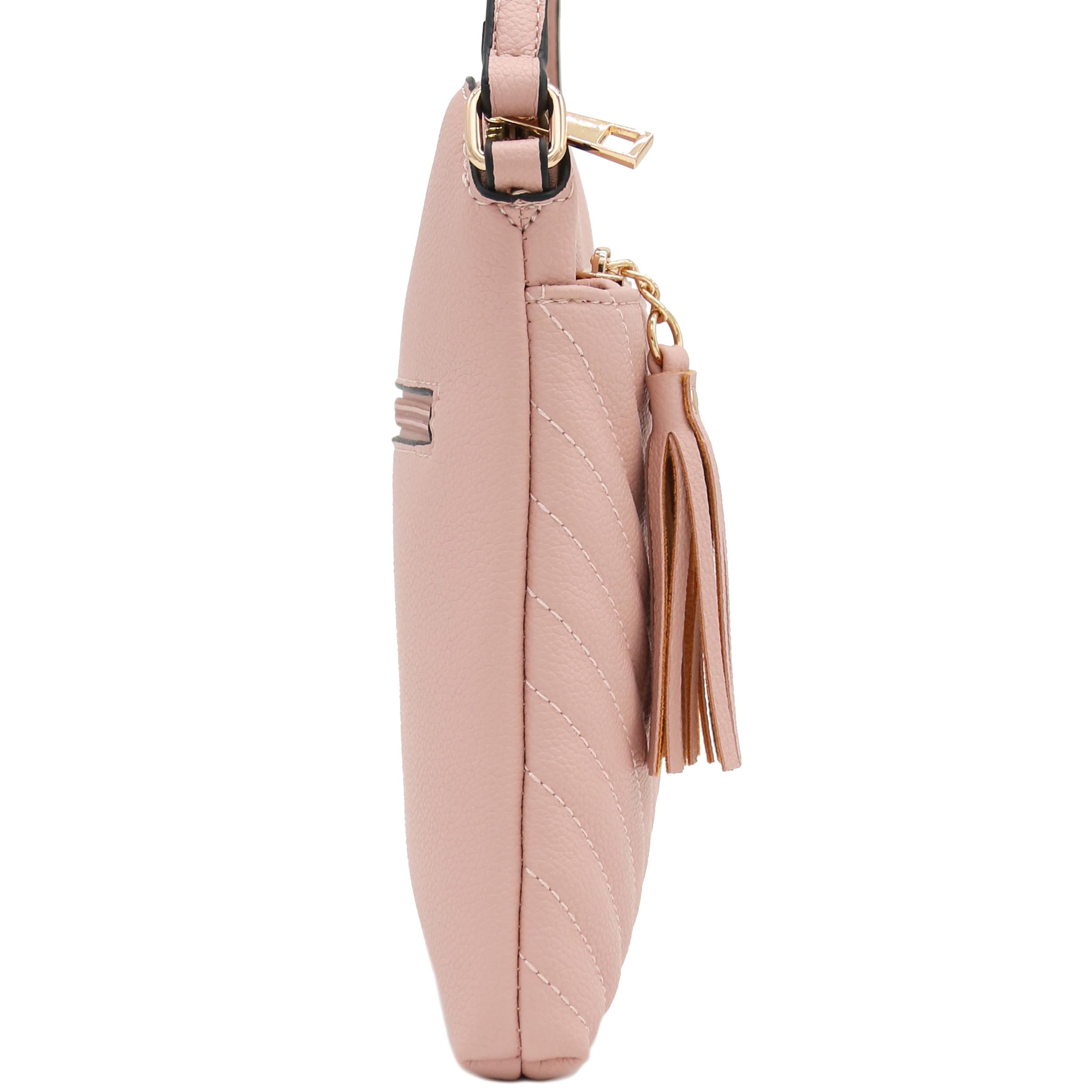 FashionPuzzle Chevron Quilted Medium Crossbody Bag with Tassel Accent
