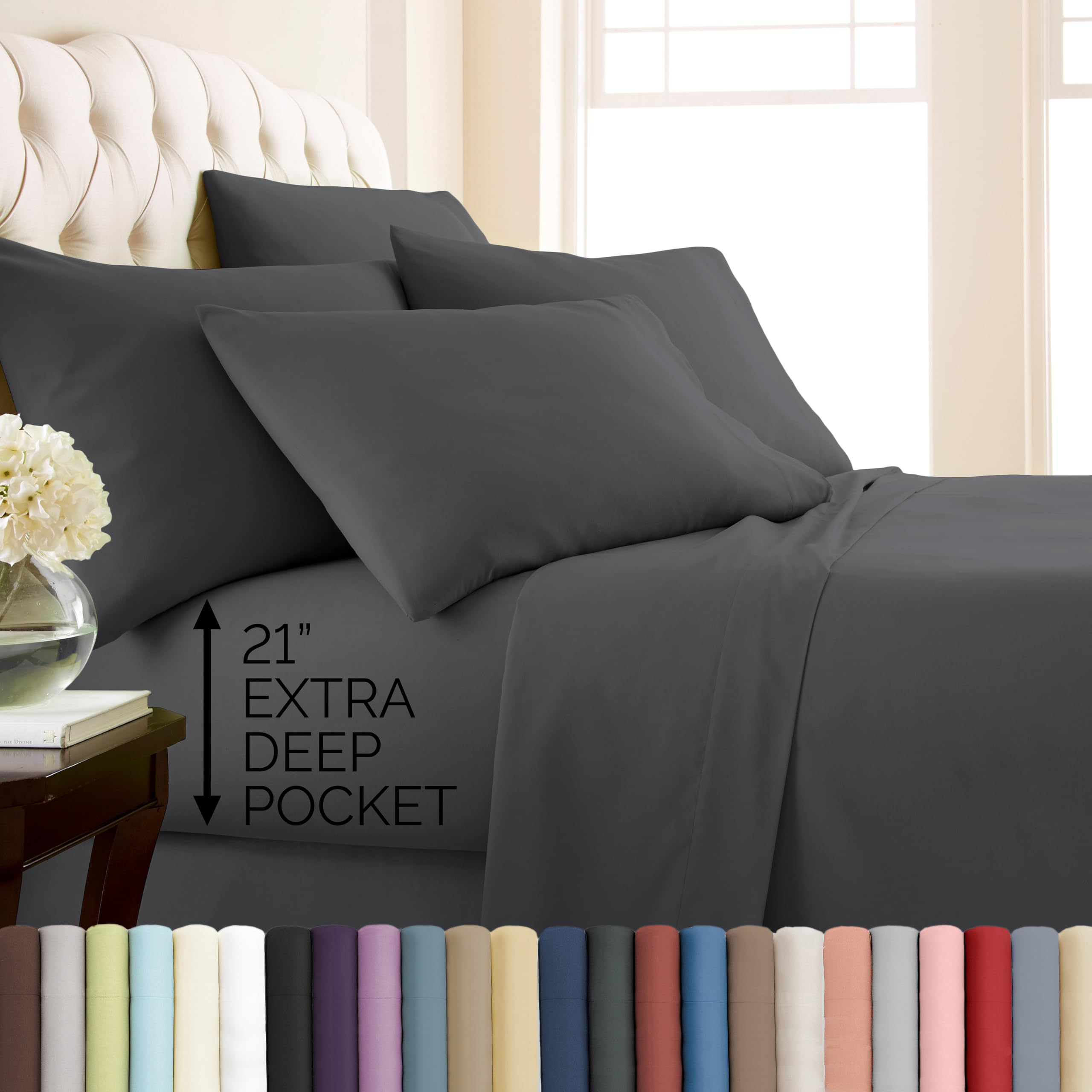 Southshore Fine Living, Inc. 4-Piece, 21-Inch Deep Pocket Twin Sheets Set with Fitted Sheet, Soft Microfiber, Oversized Flat Sheet, 2 Pillow Cases Standard Size, Hotel Collection Twin Bed White Sheets