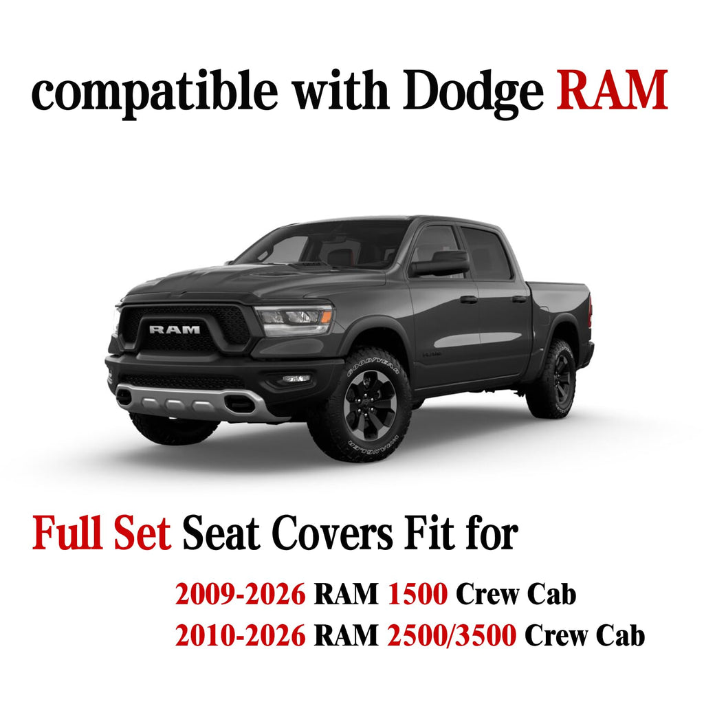 YIERTAI Dodge RAM Seat Covers Fit for 2009-2023 2024 2025 2026 1500/2500/3500HD Pickup Front Seats Only Crew Double Cab Quad Cab Waterproof Leather Seat Covers(2 PCS Front only/Black)