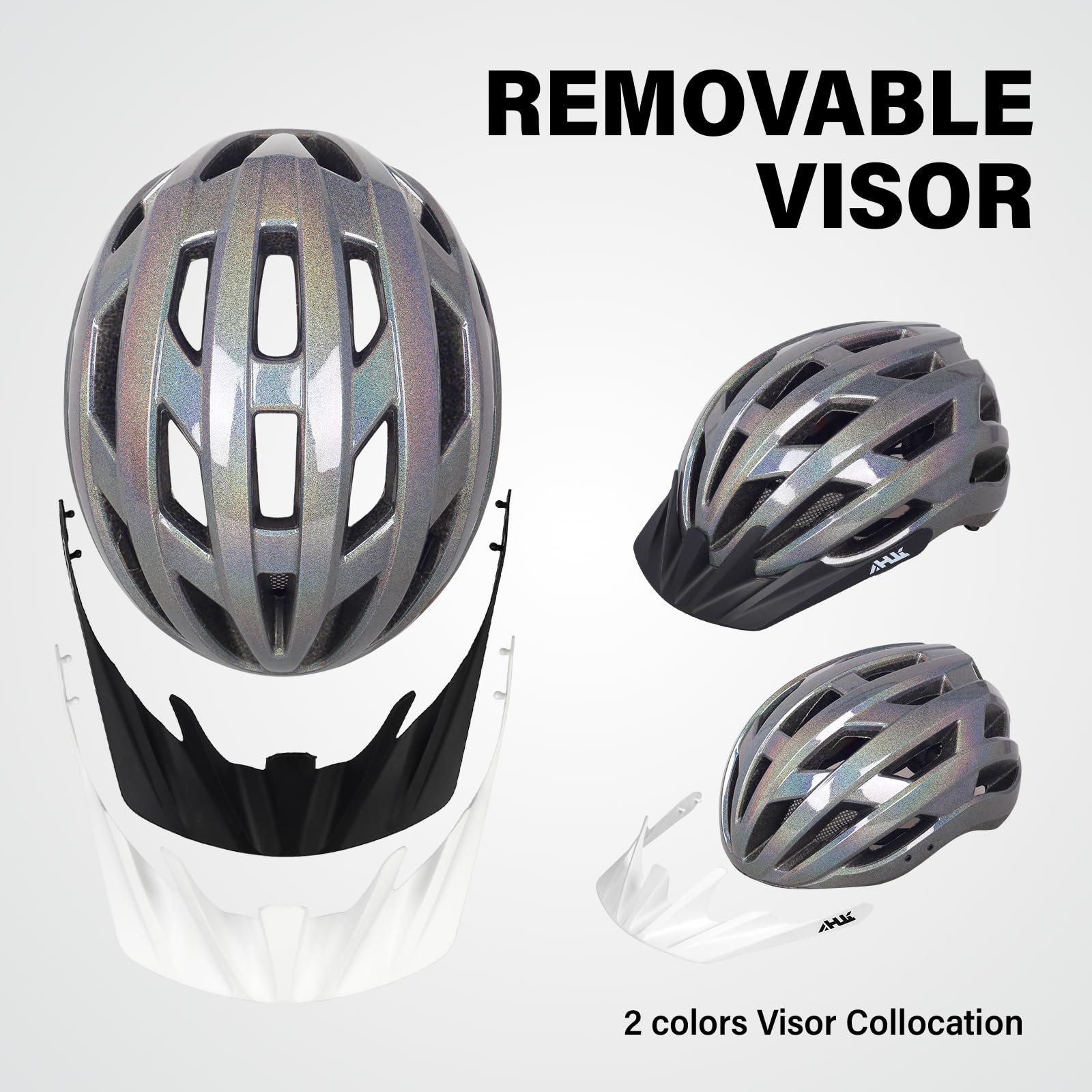 Youth Adult Road Bike Helmet, Men Women Adjustable Mountain Bicycle Helmet with Detachable Visor, 2 Sizes for Age 8-14+ Youth, Kids, Adult